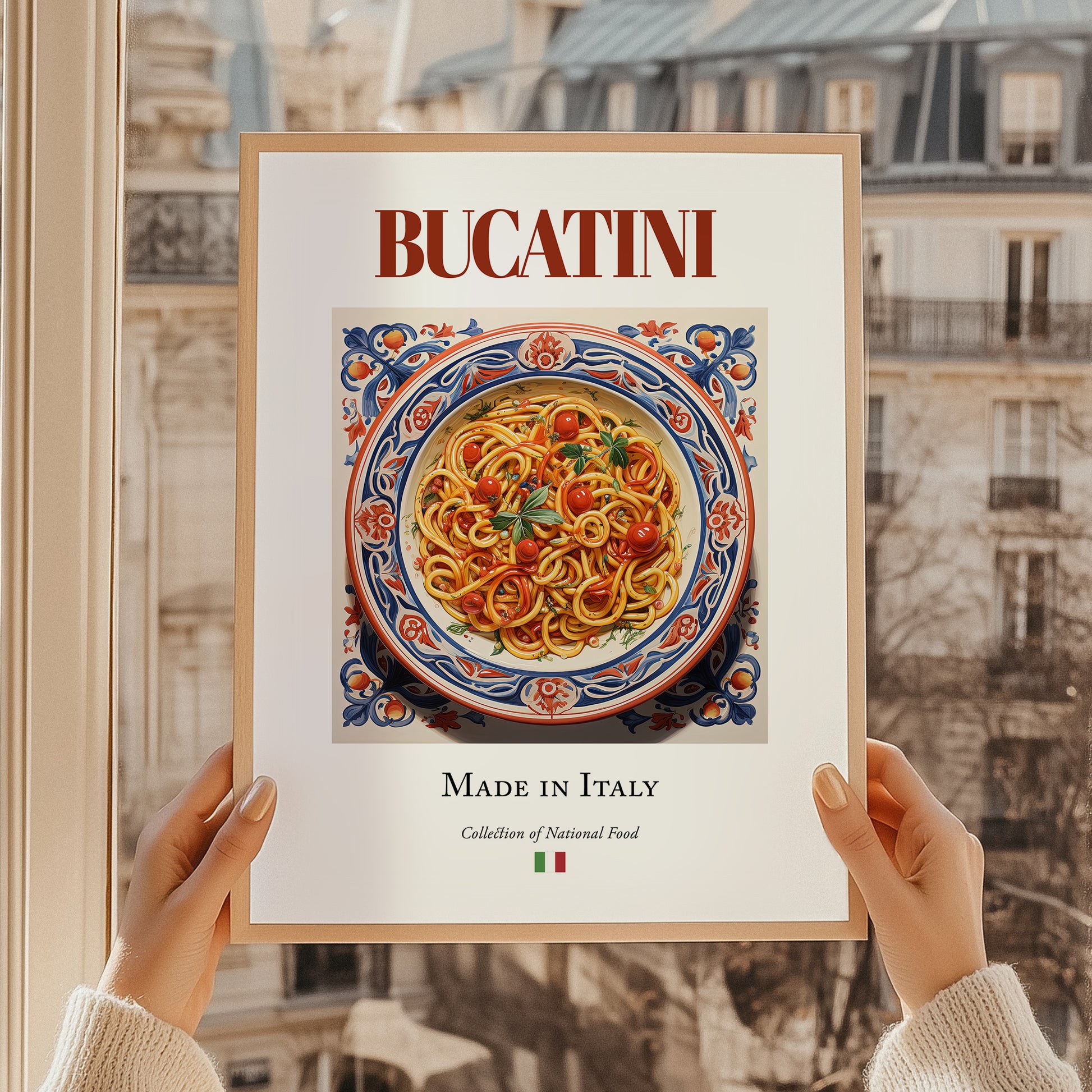 Bucatini – Italian Pasta, Ristorante Painting, styled in a charming Paris street view
