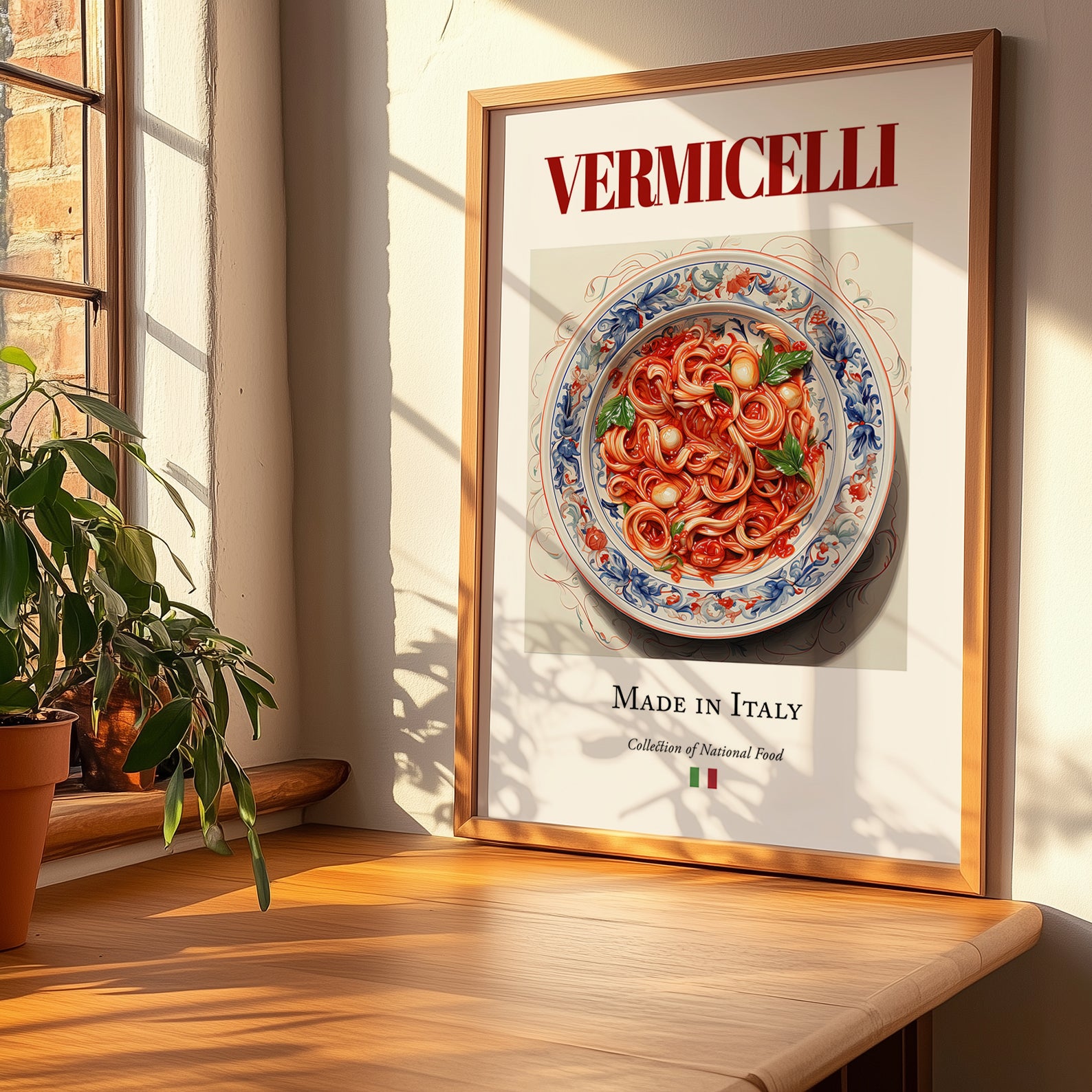 Vermicelli – Italian Pasta, Osteria Print, no-text version framed in wood