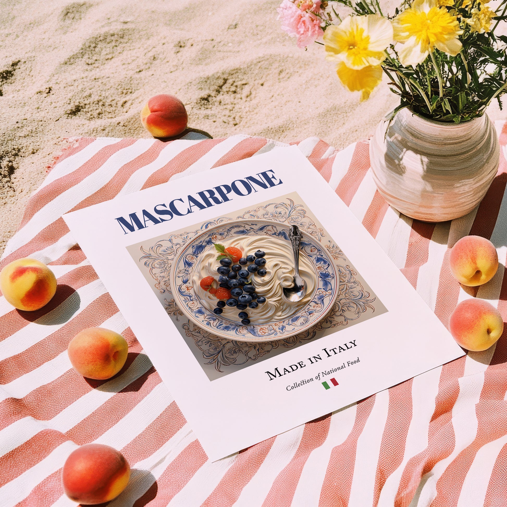 Mascarpone – Italian Cheese Dish, Bistro Wall Art, unframed on coastal sand