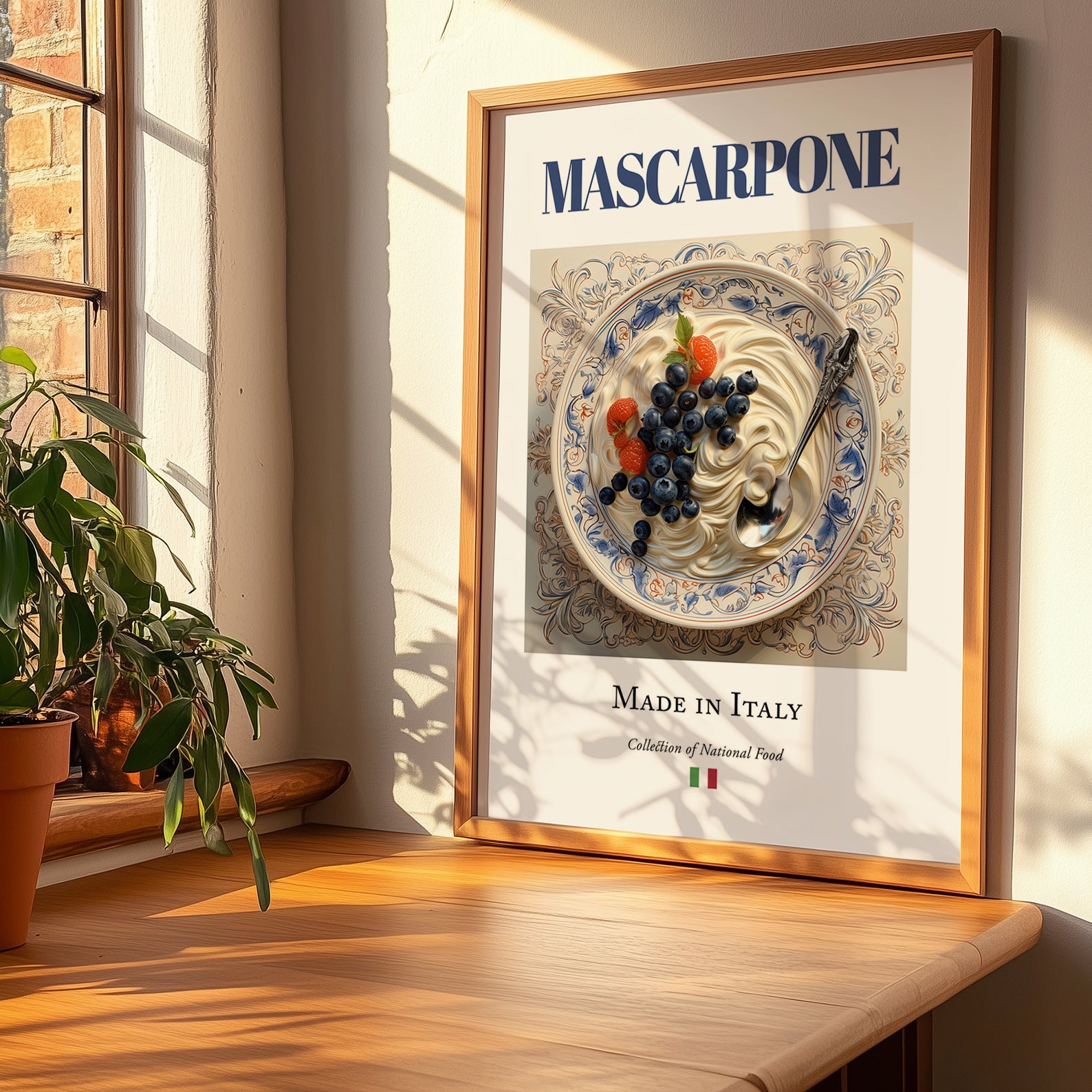 Mascarpone – Italian Cheese Dish, Bistro Wall Art, no-text version framed in wood