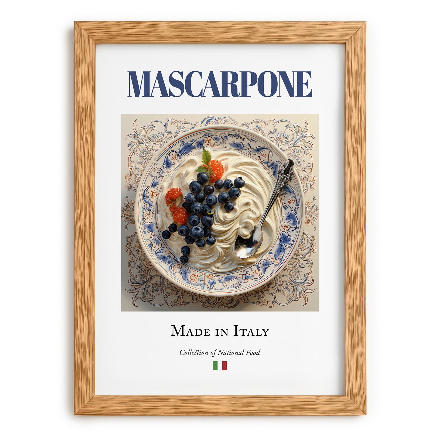 Mascarpone – Italian Cheese Dish, Bistro Wall Art, set in oak frame