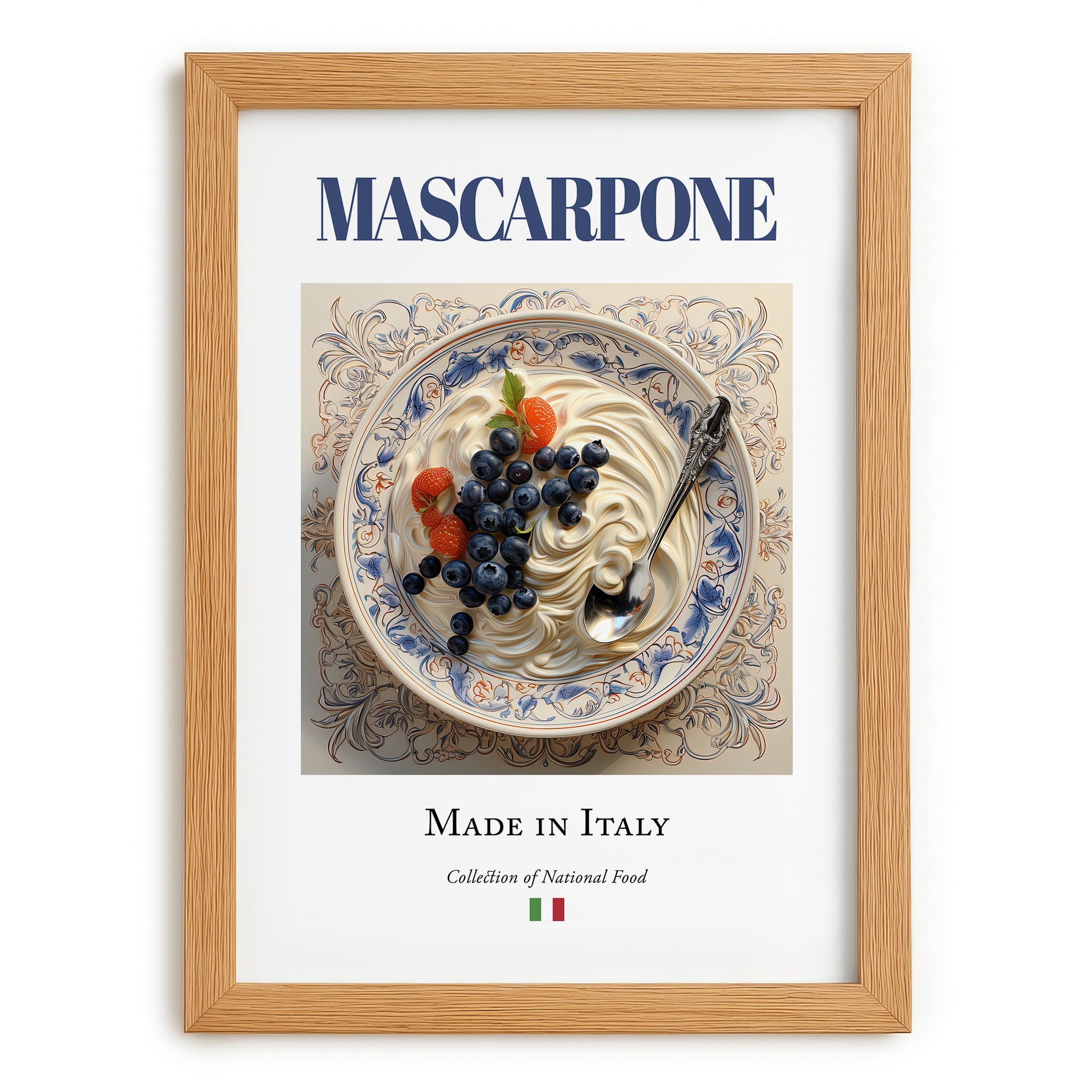 Mascarpone – Italian Cheese Dish, Bistro Wall Art, set in oak frame
