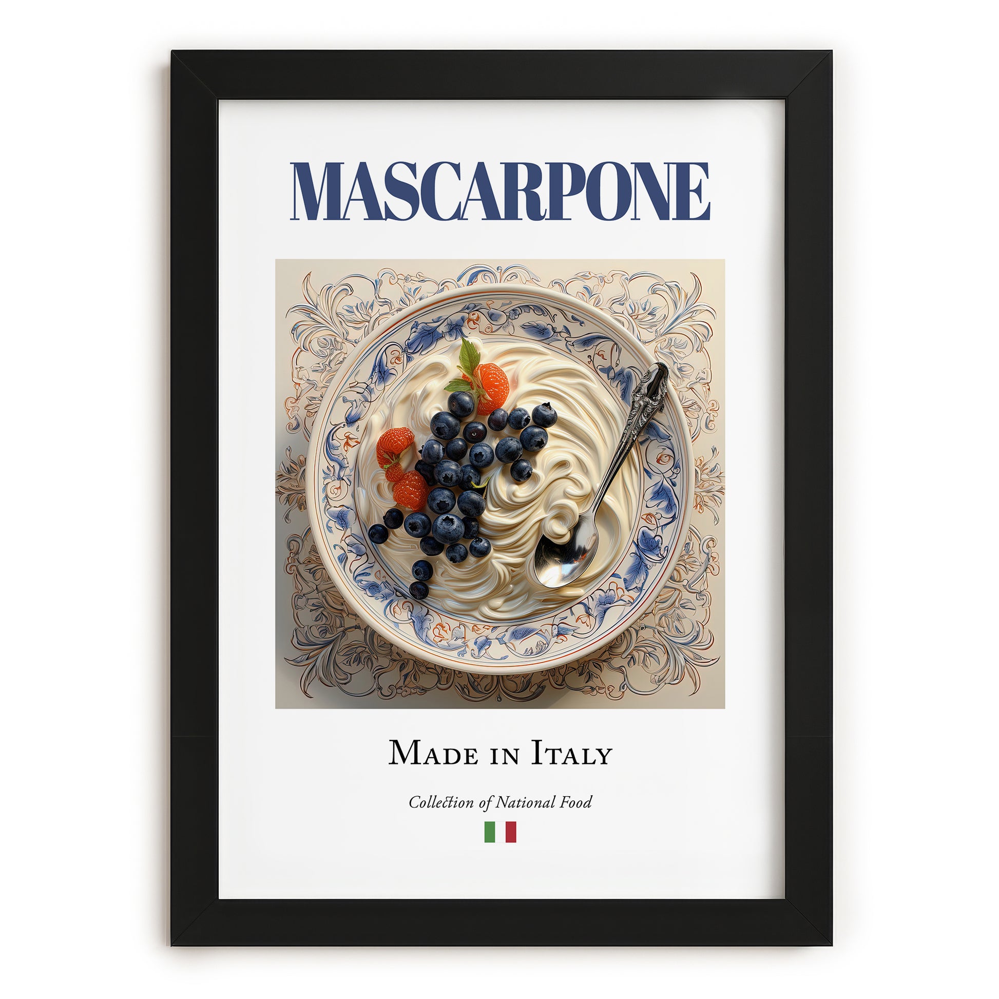 Mascarpone – Italian Cheese Dish, Bistro Wall Art, in sleek black frame
