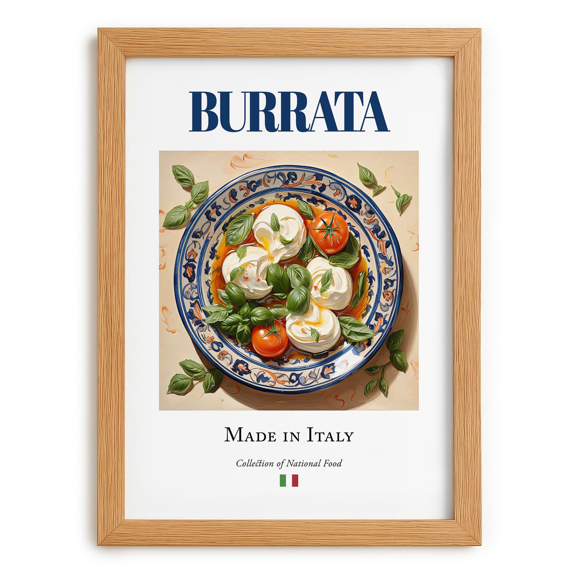 Burrata – Italian Cheese Dish, Tavern Wall Art, set in oak frame