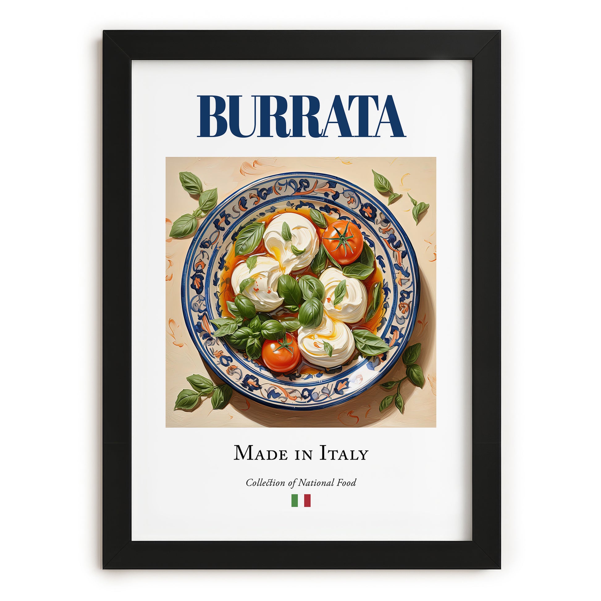 Burrata – Italian Cheese Dish, Tavern Wall Art, in sleek black frame