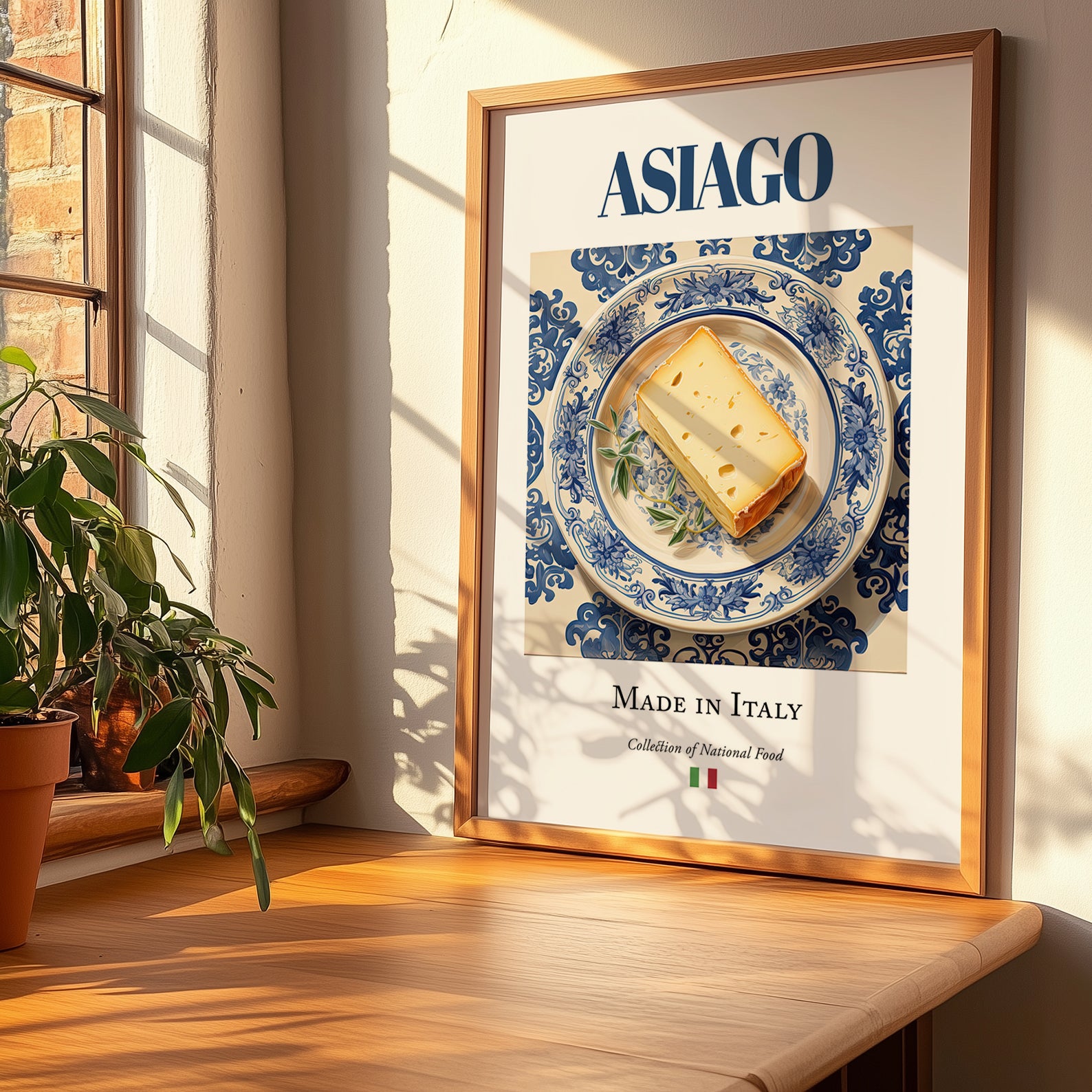 Asiago – Italian Cheese Dish, Tavern Wall Decor, no-text version framed in wood