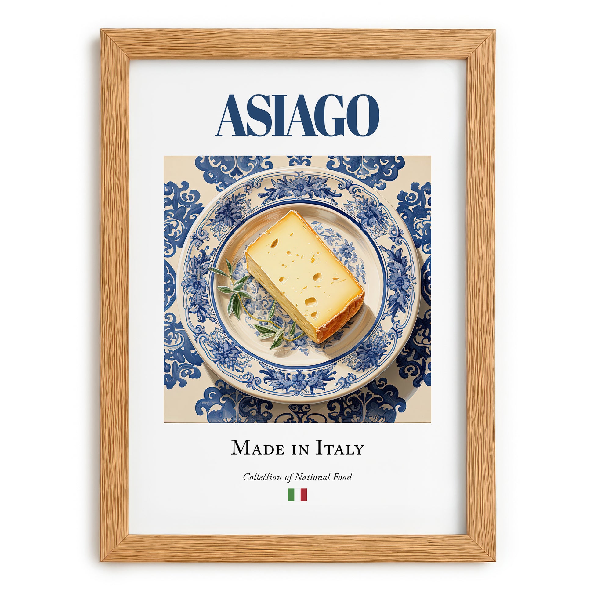Asiago – Italian Cheese Dish, Tavern Wall Decor, set in oak frame