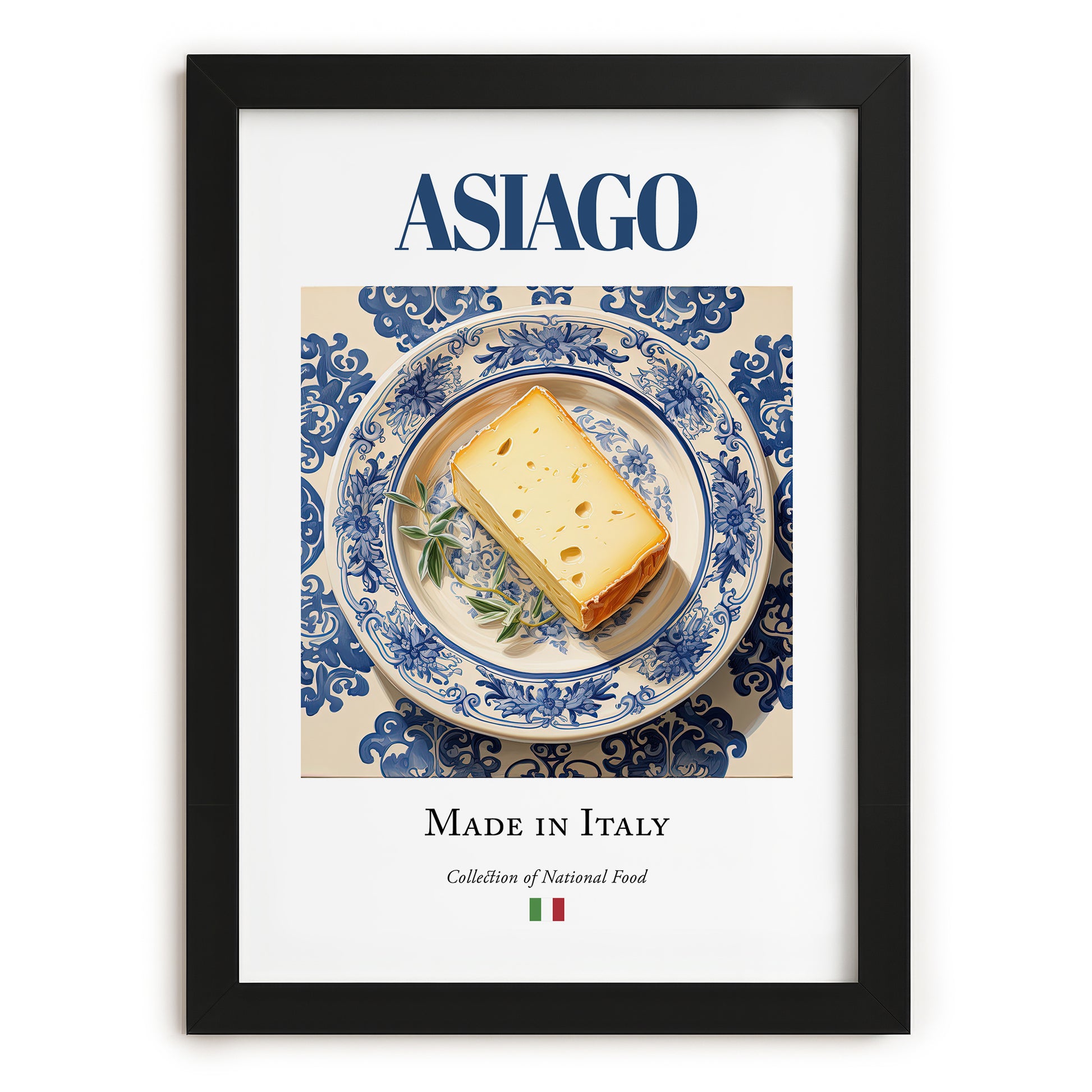 Asiago – Italian Cheese Dish, Tavern Wall Decor, in sleek black frame
