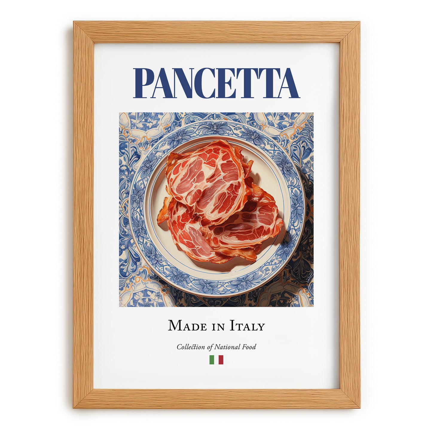 Pancetta – Italian Meat Dish, Restaurant Poster, set in oak frame