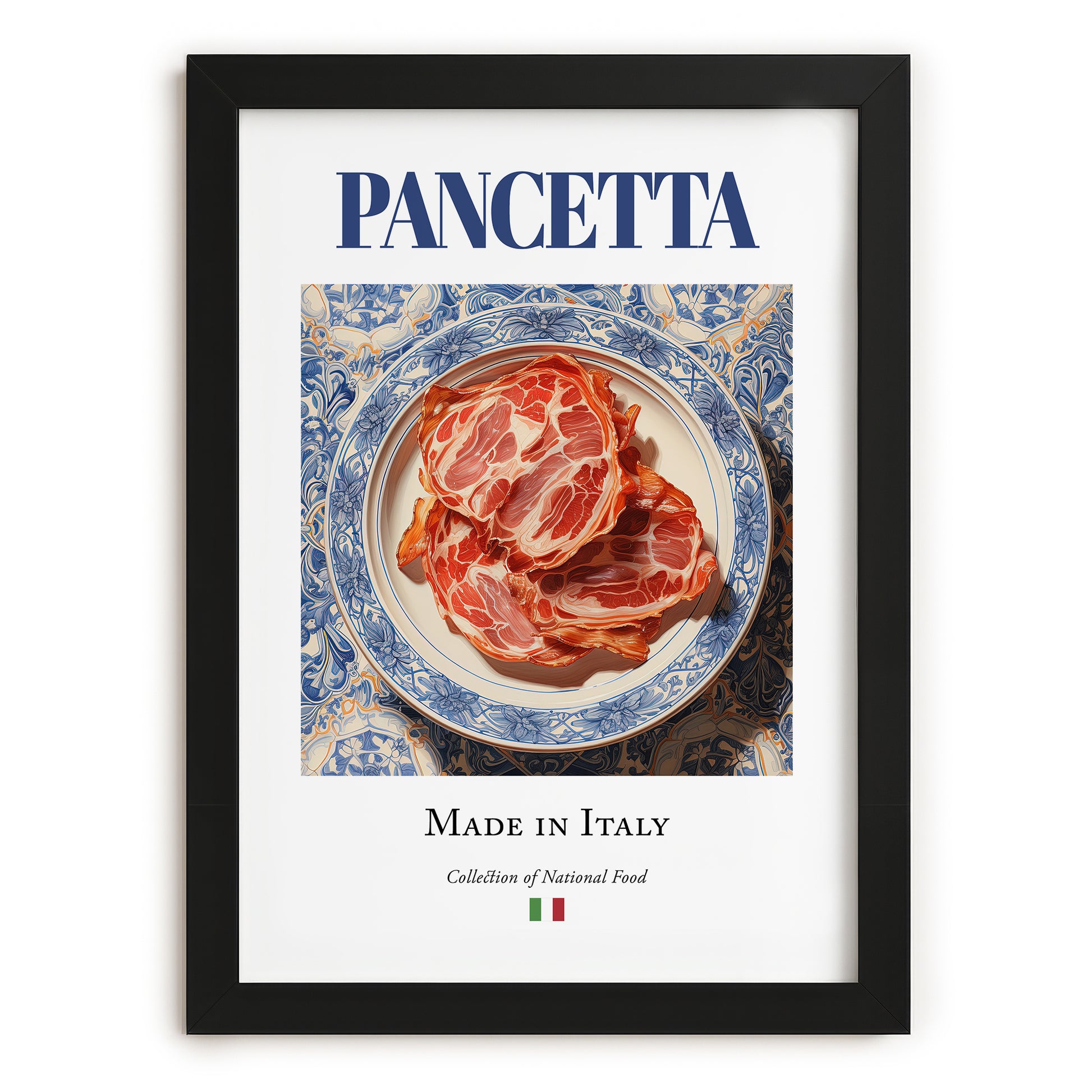 Pancetta – Italian Meat Dish, Restaurant Poster, in sleek black frame