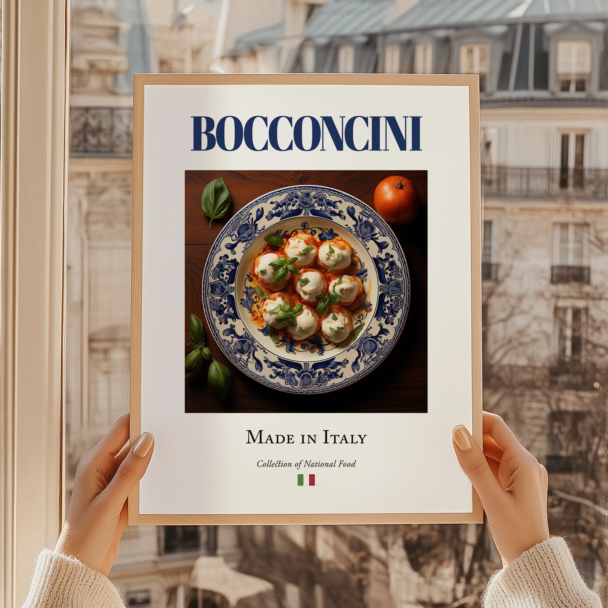 Bocconcini – Italian Cheese Dish, Farmhouse Kitchen Painting, styled in a charming Paris street view