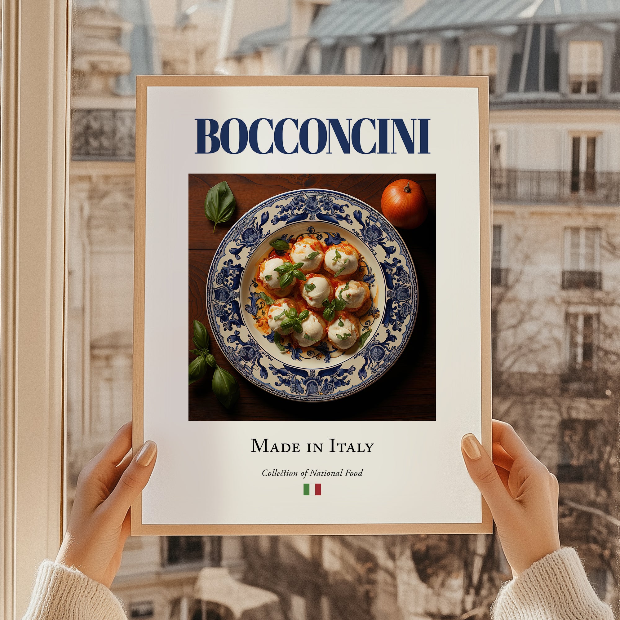 Bocconcini – Italian Cheese Dish, Farmhouse Kitchen Painting, styled in a charming Paris street view