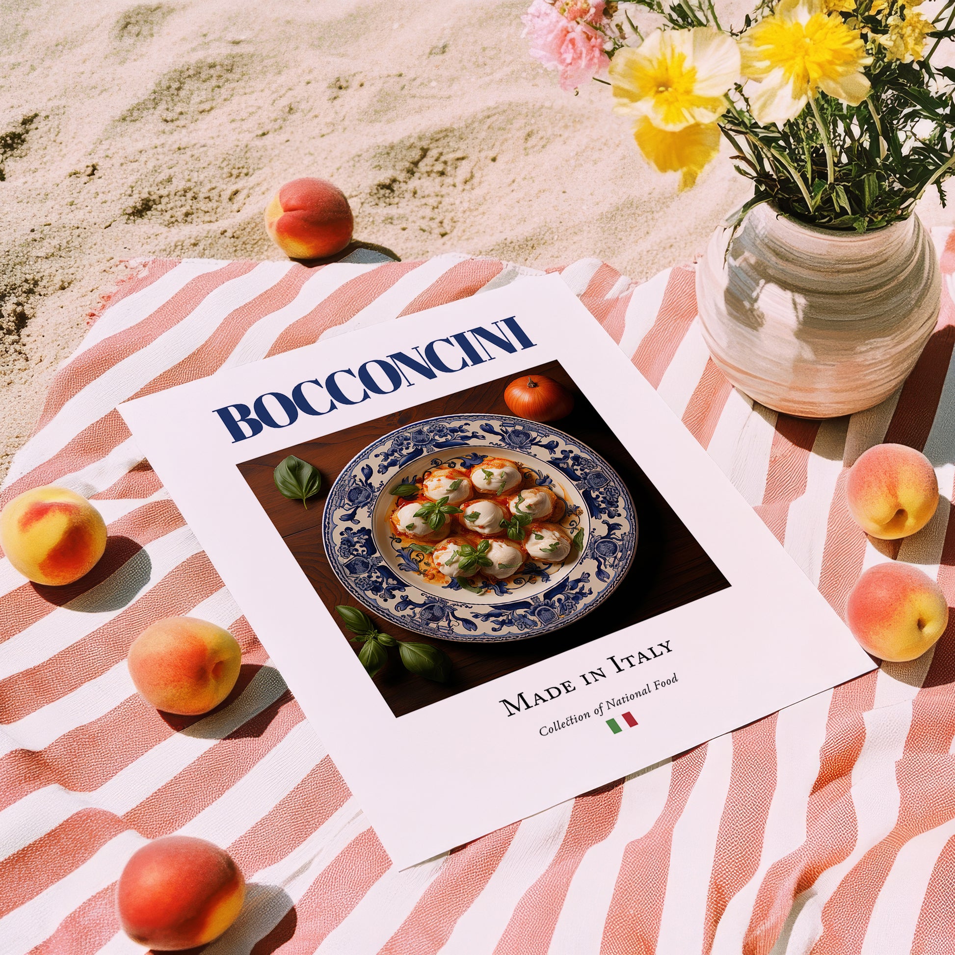 Bocconcini – Italian Cheese Dish, Farmhouse Kitchen Painting, unframed on coastal sand