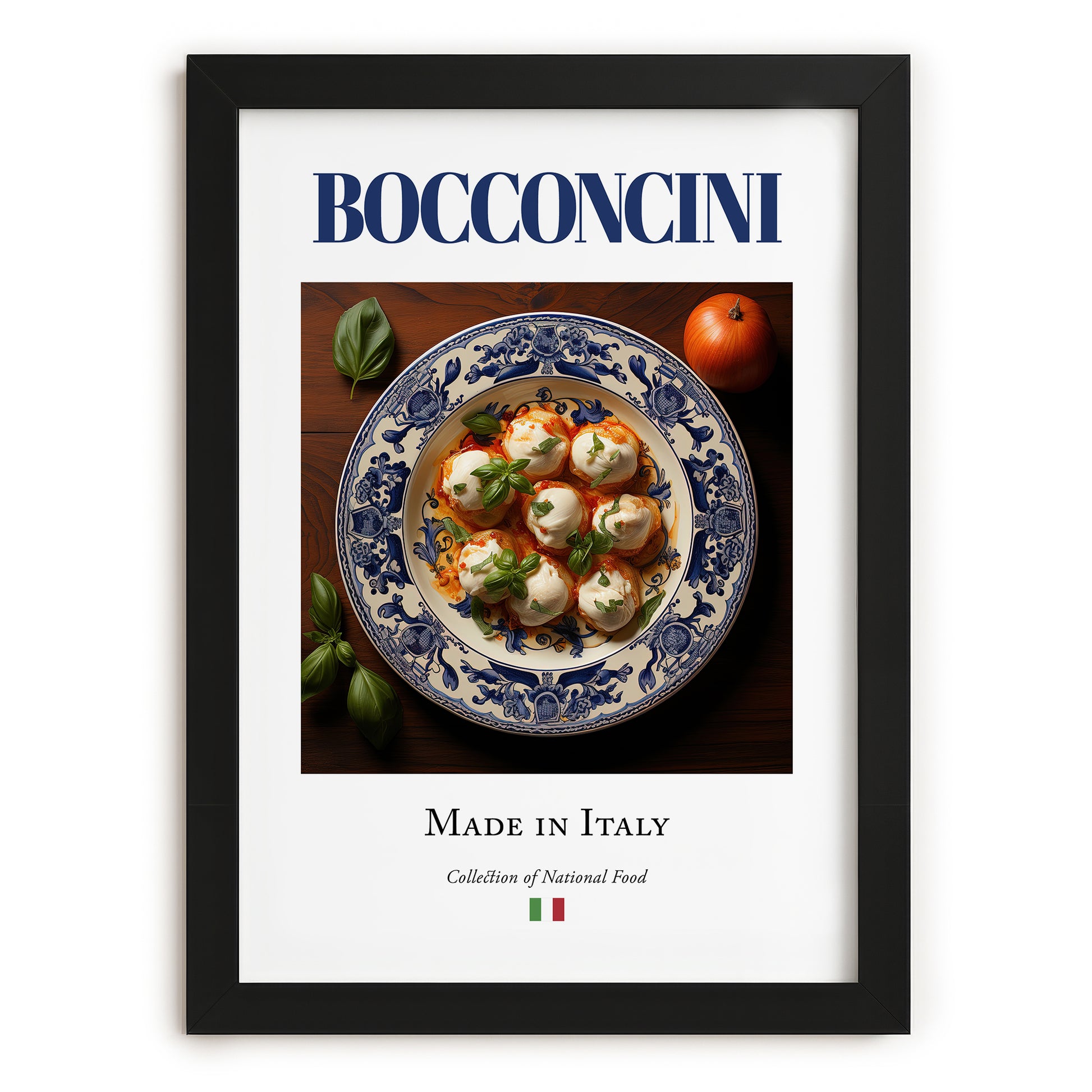 Bocconcini – Italian Cheese Dish, Farmhouse Kitchen Painting, in sleek black frame