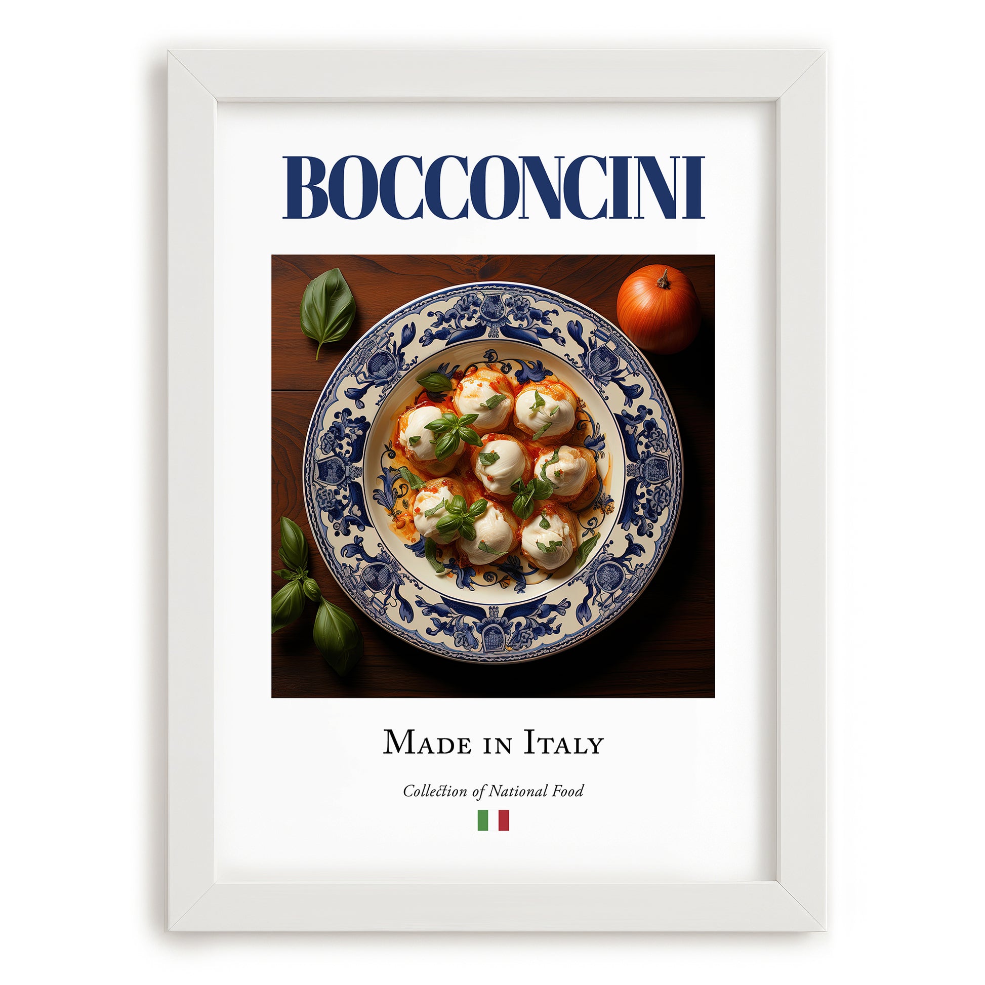 Bocconcini – Italian Cheese Dish, Farmhouse Kitchen Painting, placed in minimal white frame