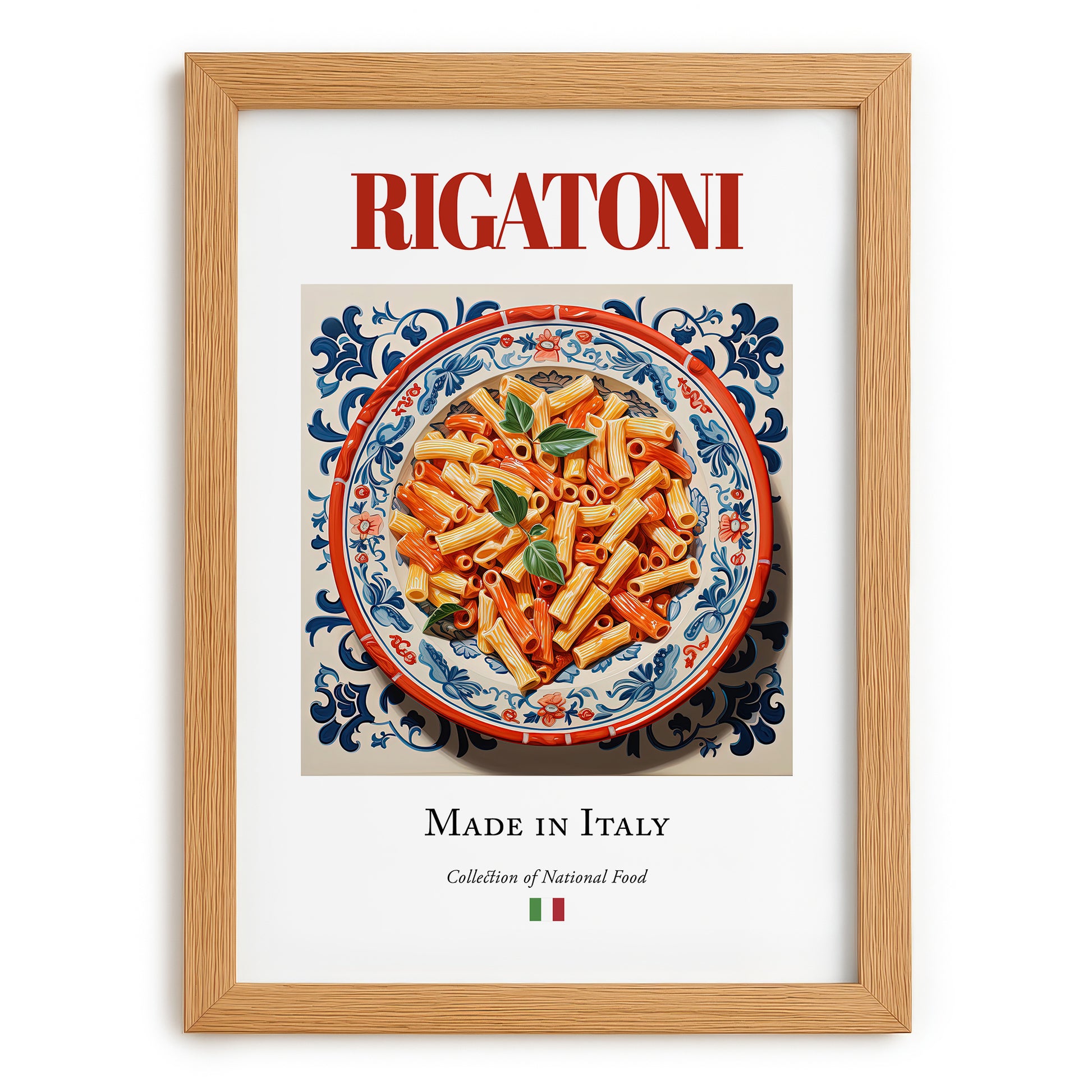 Rigatoni – Italian Pasta, Restaurant Print, set in oak frame