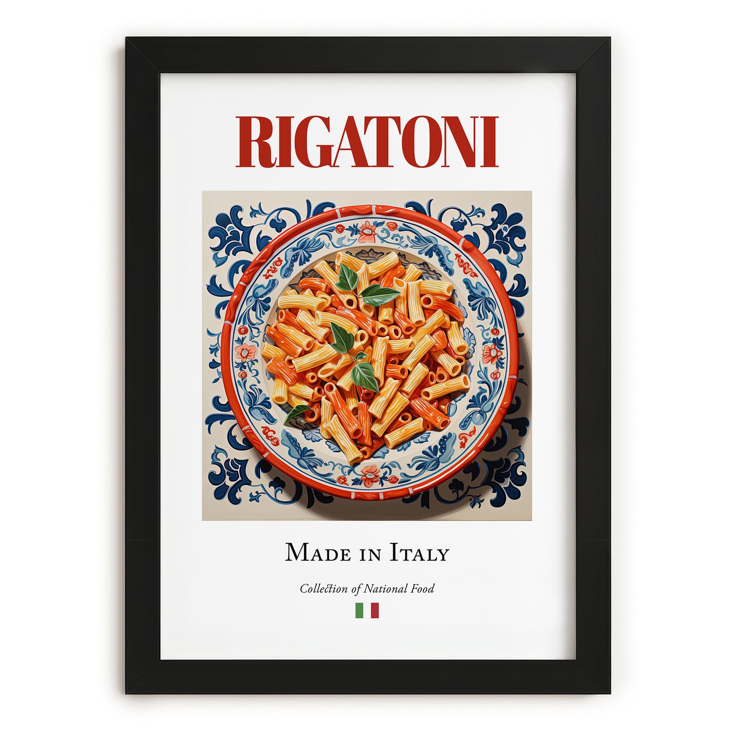 Rigatoni – Italian Pasta, Restaurant Print, in sleek black frame
