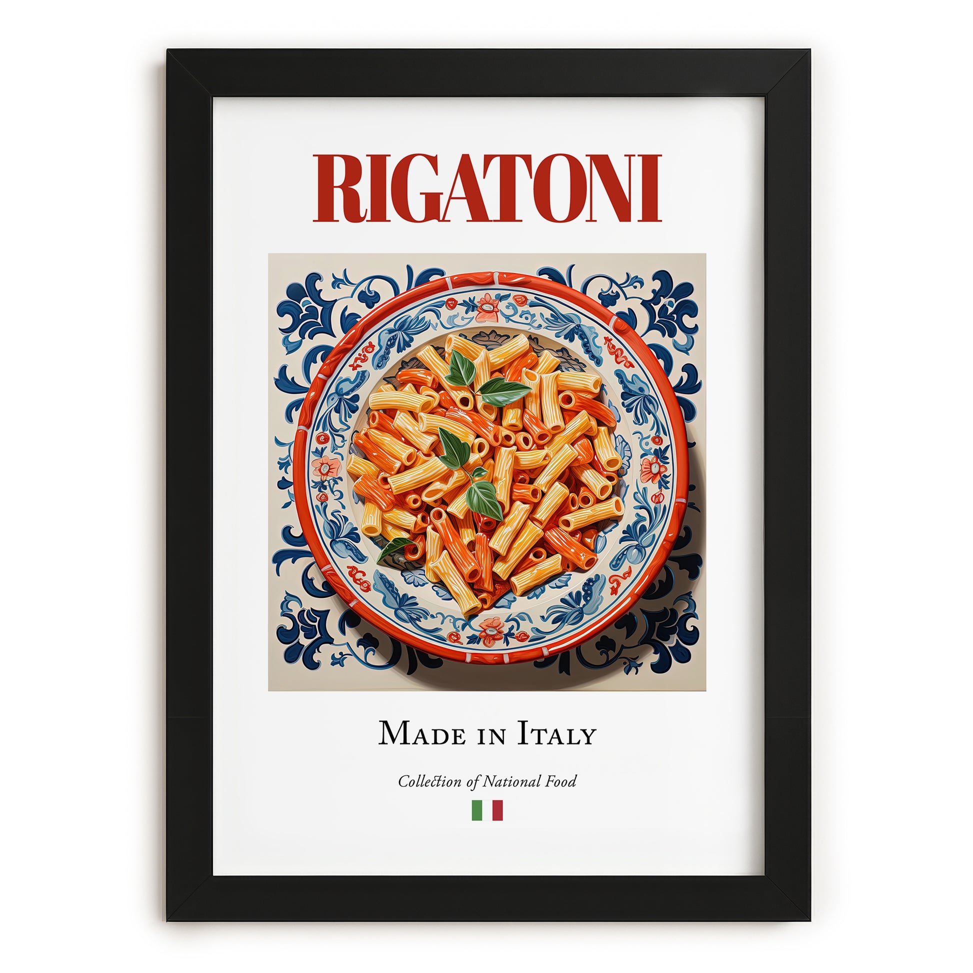 Rigatoni – Italian Pasta, Restaurant Print, in sleek black frame