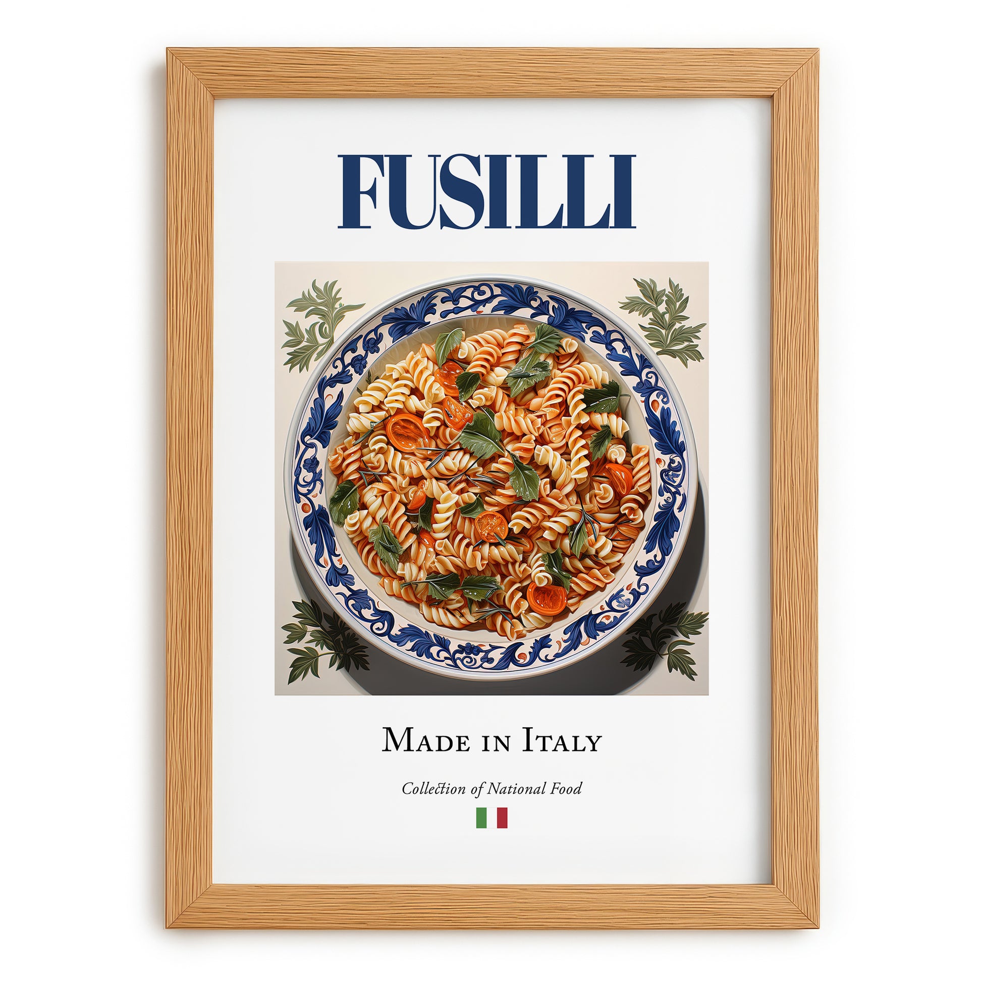 Fusilli – Italian Pasta, Trattoria Illustration, set in oak frame