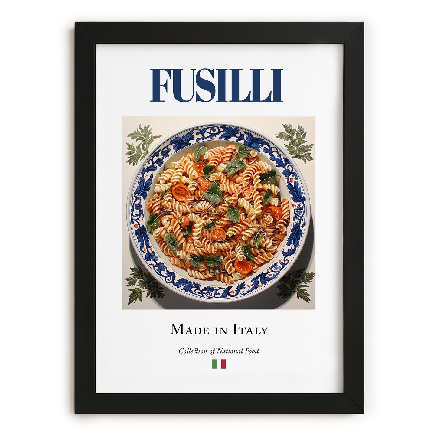 Fusilli – Italian Pasta, Trattoria Illustration, in sleek black frame