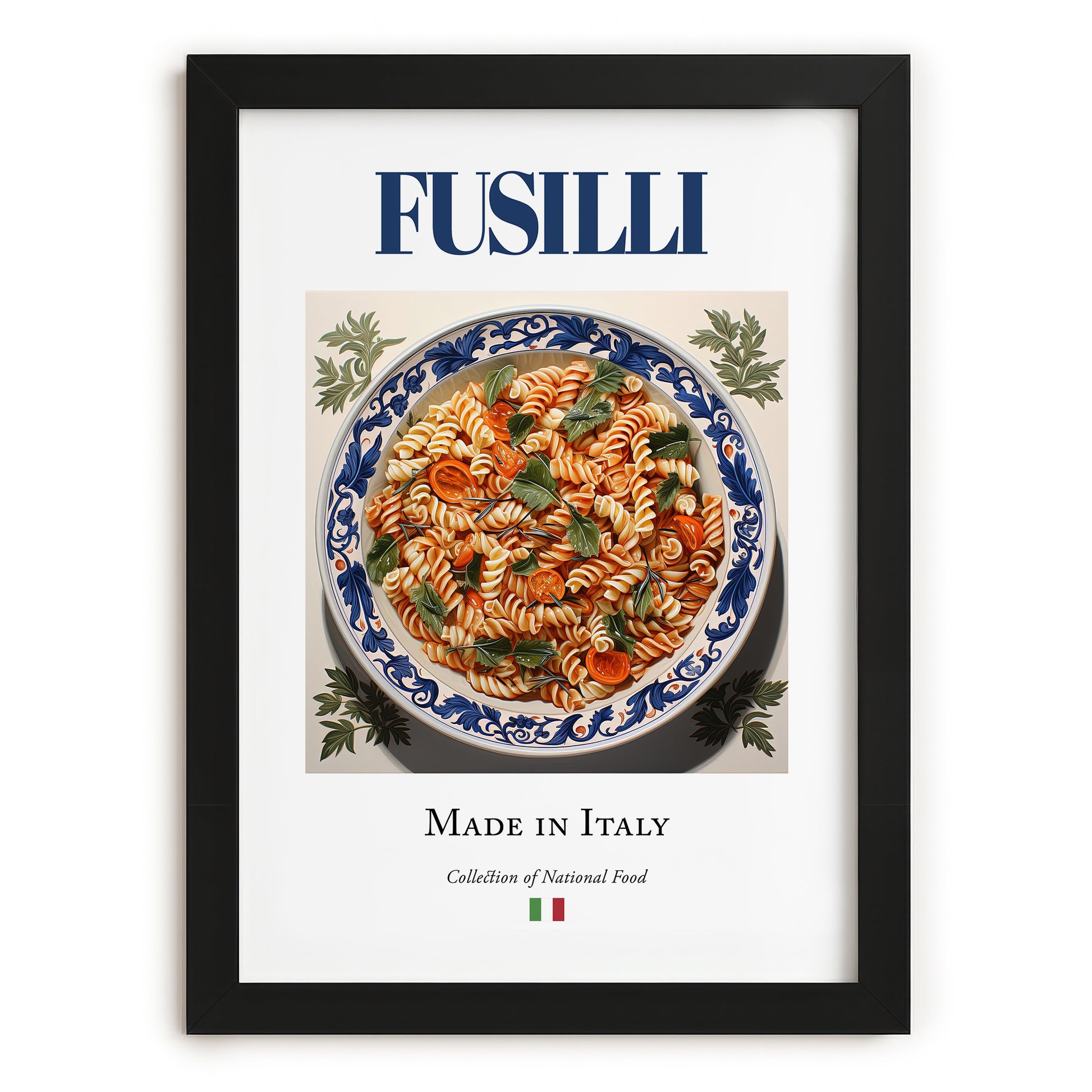 Fusilli – Italian Pasta, Trattoria Illustration, in sleek black frame
