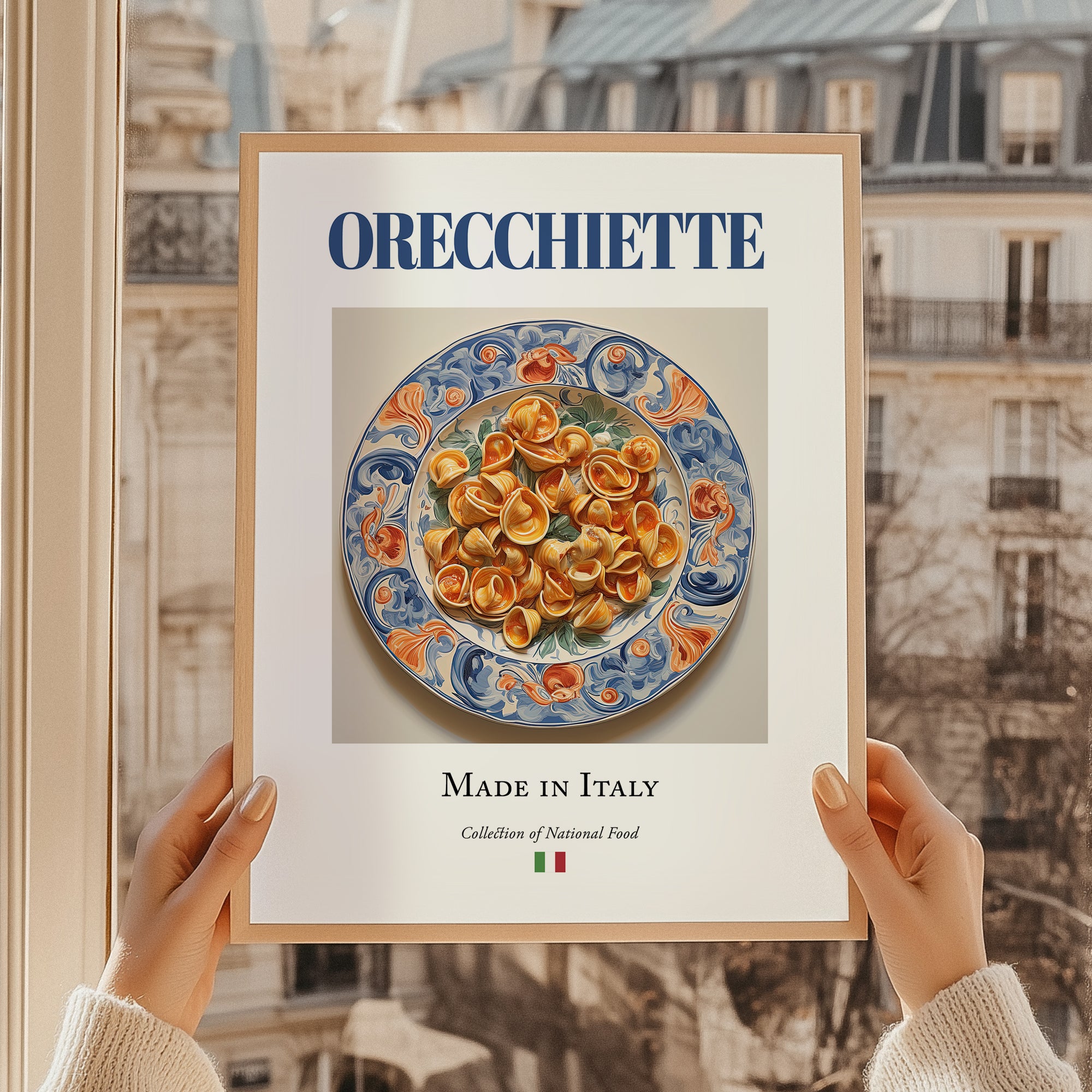 Orecchiette – Italian Pasta, Trattoria Print, styled in a charming Paris street view