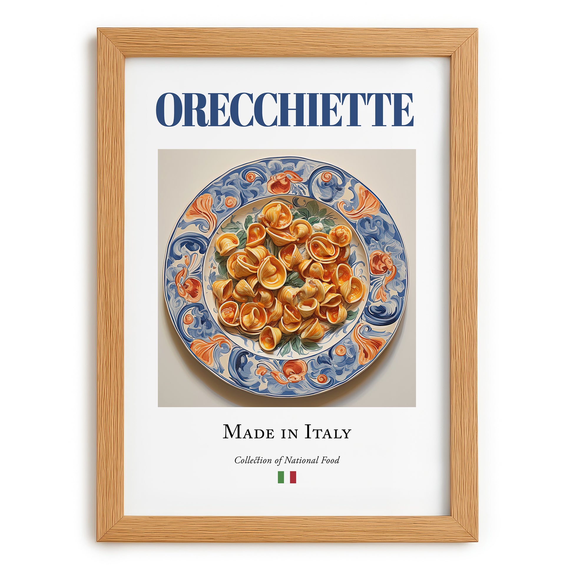 Orecchiette – Italian Pasta, Trattoria Print, set in oak frame