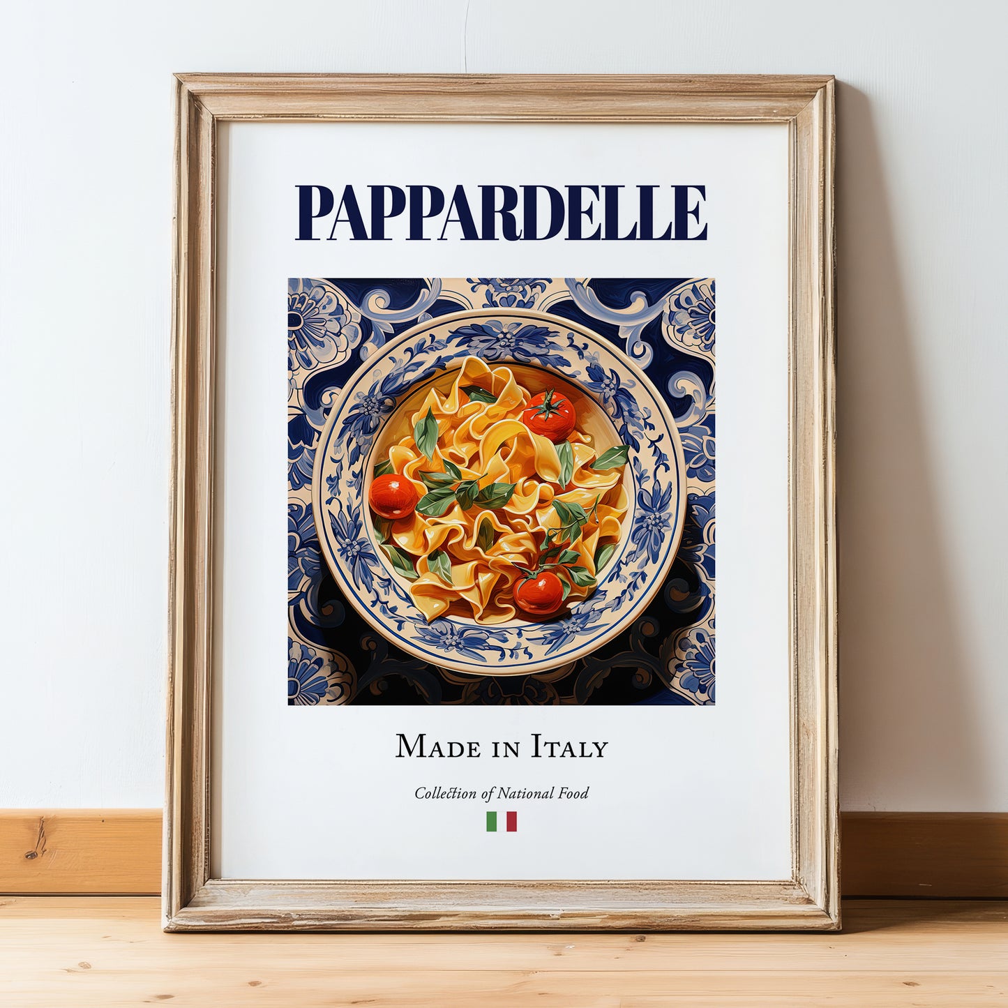 Pappardelle – Italian Pasta, Osteria Poster, in wooden frame leaning on the floor
