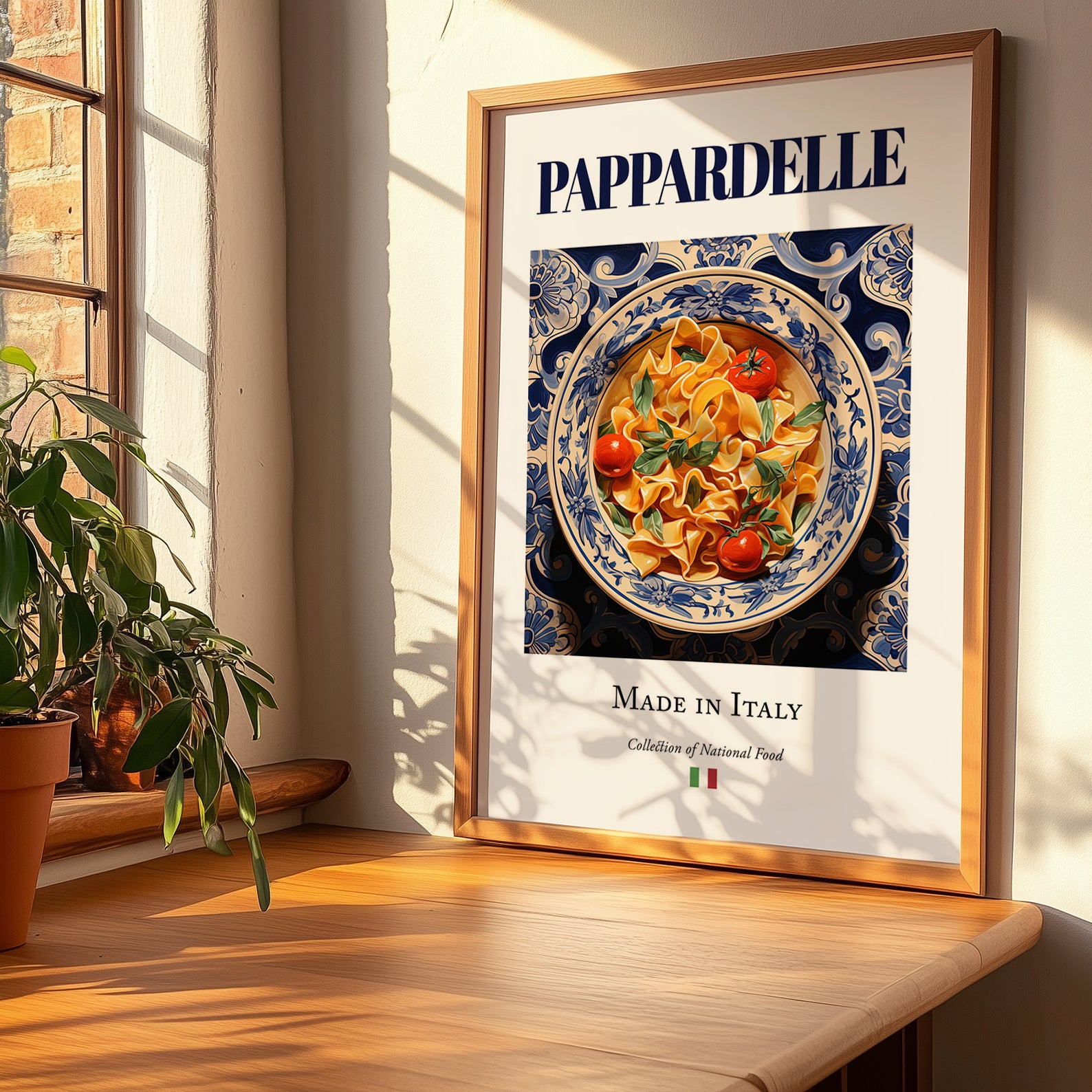 Pappardelle – Italian Pasta, Osteria Poster, no-text version framed in wood