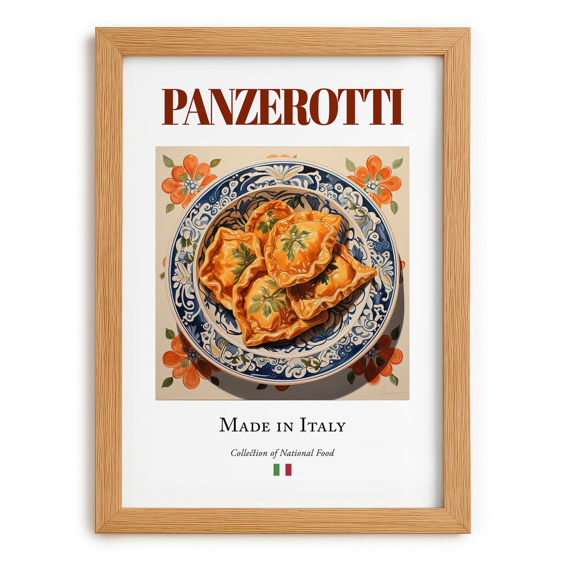 Panzerotti – Italian Dish, Farmhouse Kitchen Poster, set in oak frame