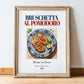 Bruschetta al pomodoro – Italian Dish, Bistro Still Life, in wooden frame leaning on the floor