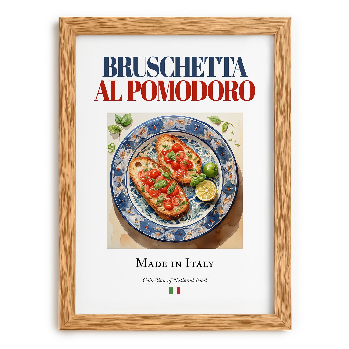 Bruschetta al pomodoro – Italian Dish, Bistro Still Life, set in oak frame