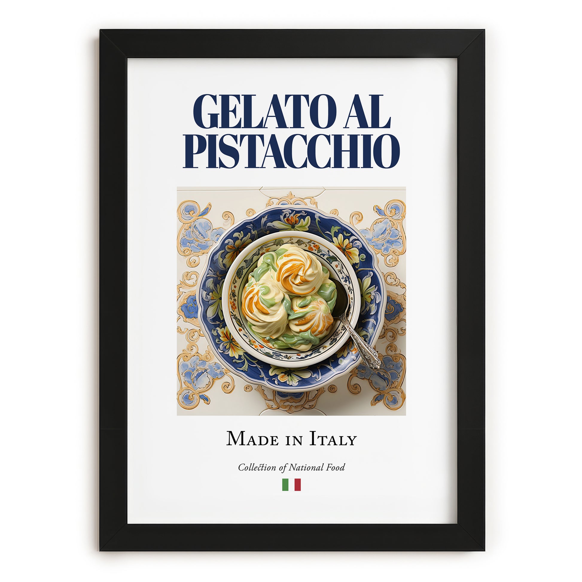 Gelato al pistacchio – Italian Dessert Dish, Brasserie Print, in sleek black frame