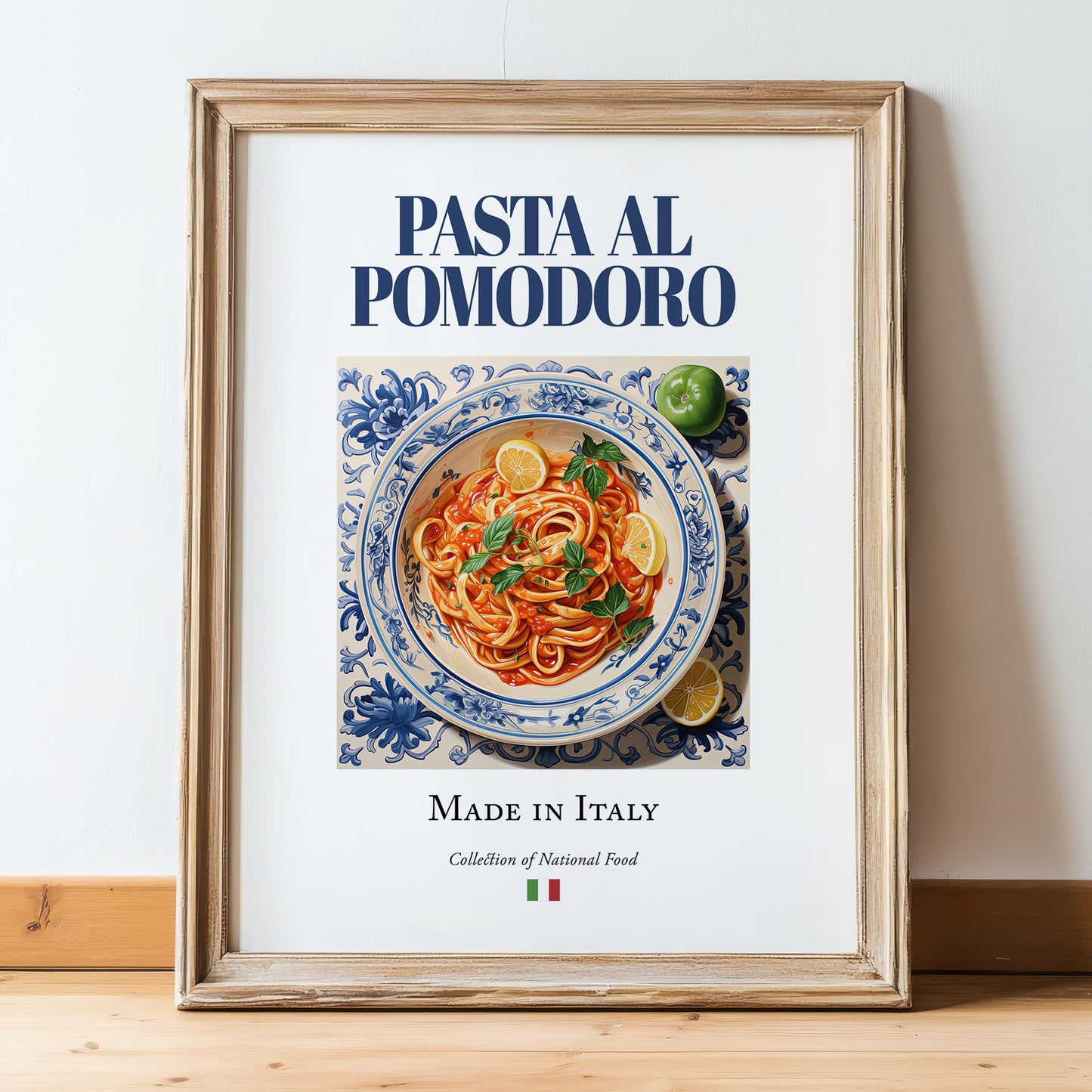 Pasta al pomodoro – Italian Pasta, Restaurant Wall Art, in wooden frame leaning on the floor