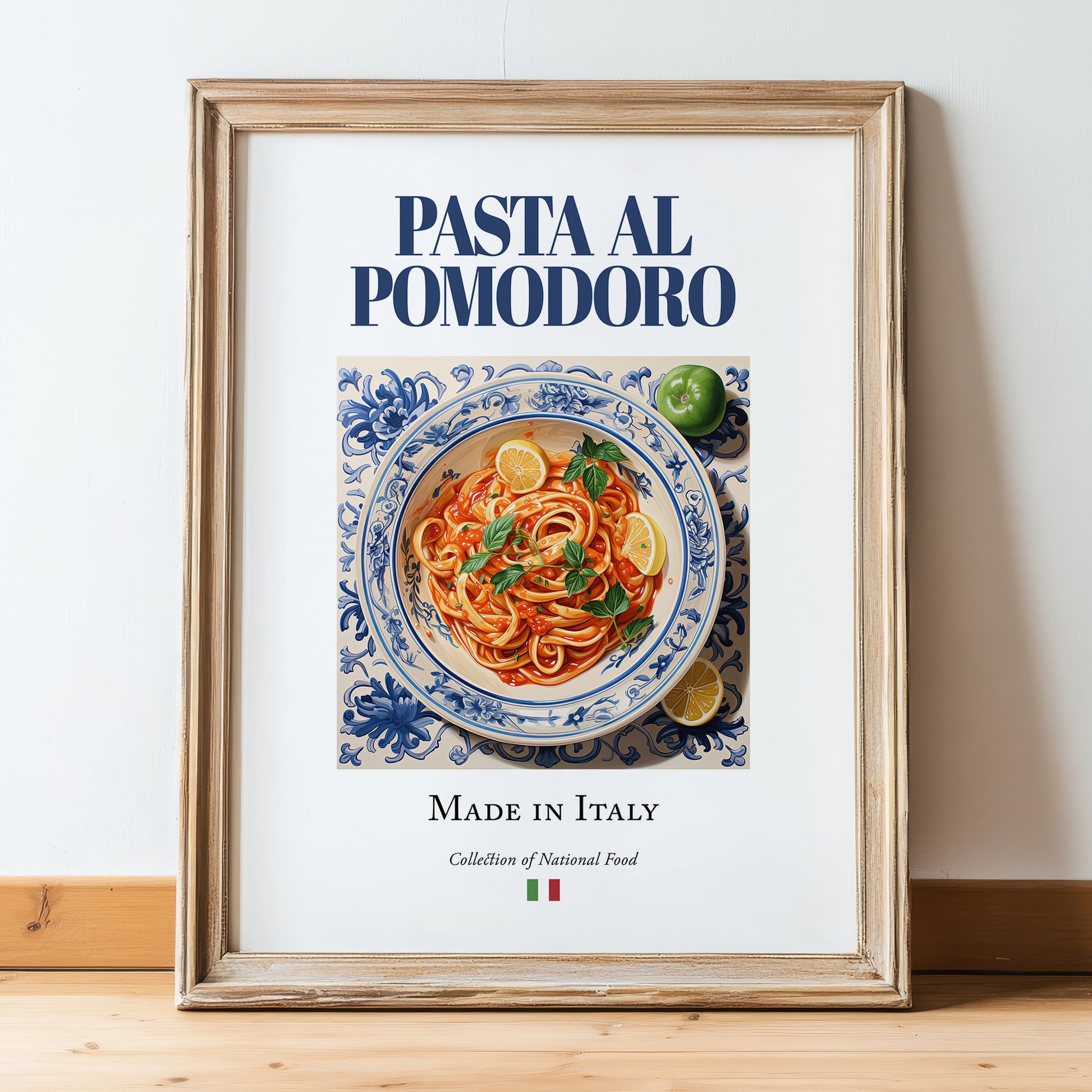 Pasta al pomodoro – Italian Pasta, Restaurant Wall Art, in wooden frame leaning on the floor