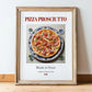 Pizza prosciutto – Italian Pizza, Trattoria Painting, in wooden frame leaning on the floor