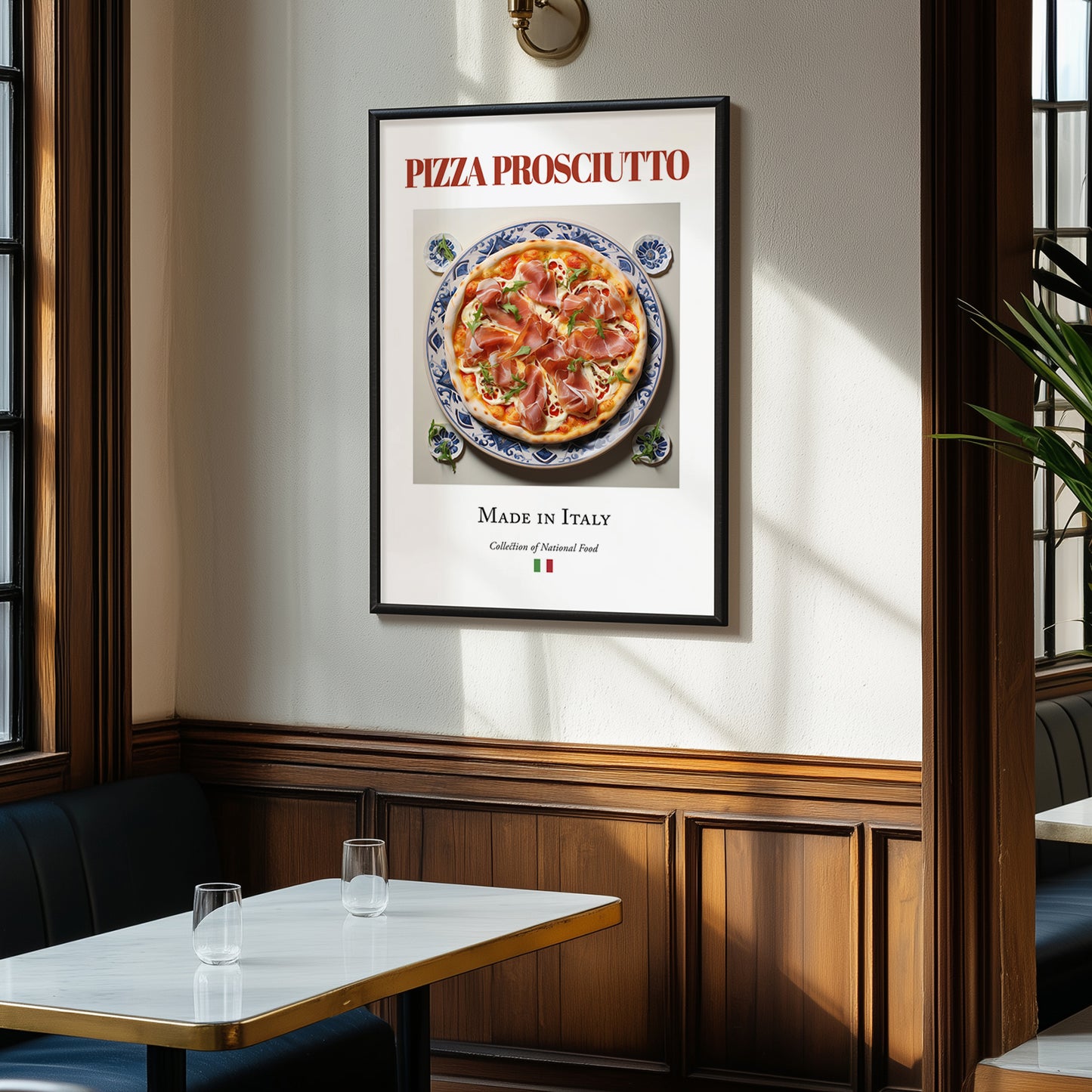 Pizza prosciutto – Italian Pizza, Trattoria Painting, clean layout with no caption