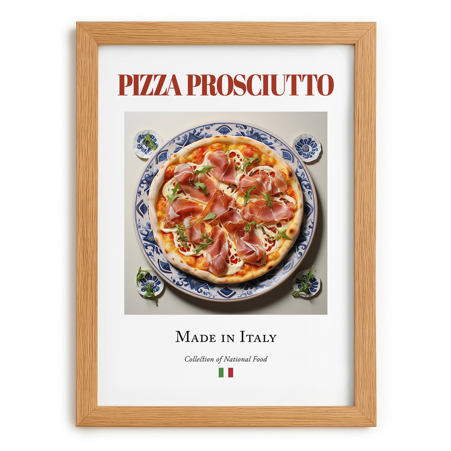 Pizza prosciutto – Italian Pizza, Trattoria Painting, set in oak frame