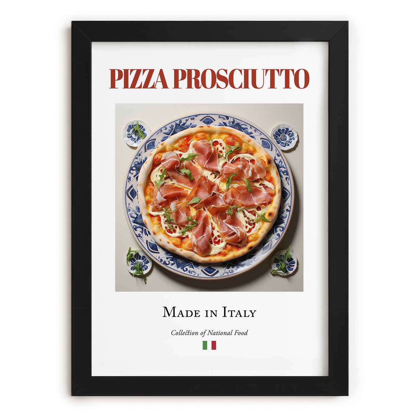 Pizza prosciutto – Italian Pizza, Trattoria Painting, in sleek black frame