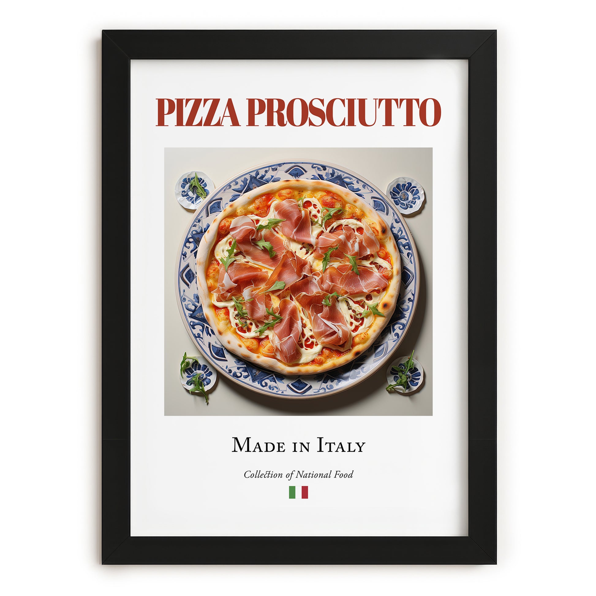 Pizza prosciutto – Italian Pizza, Trattoria Painting, in sleek black frame