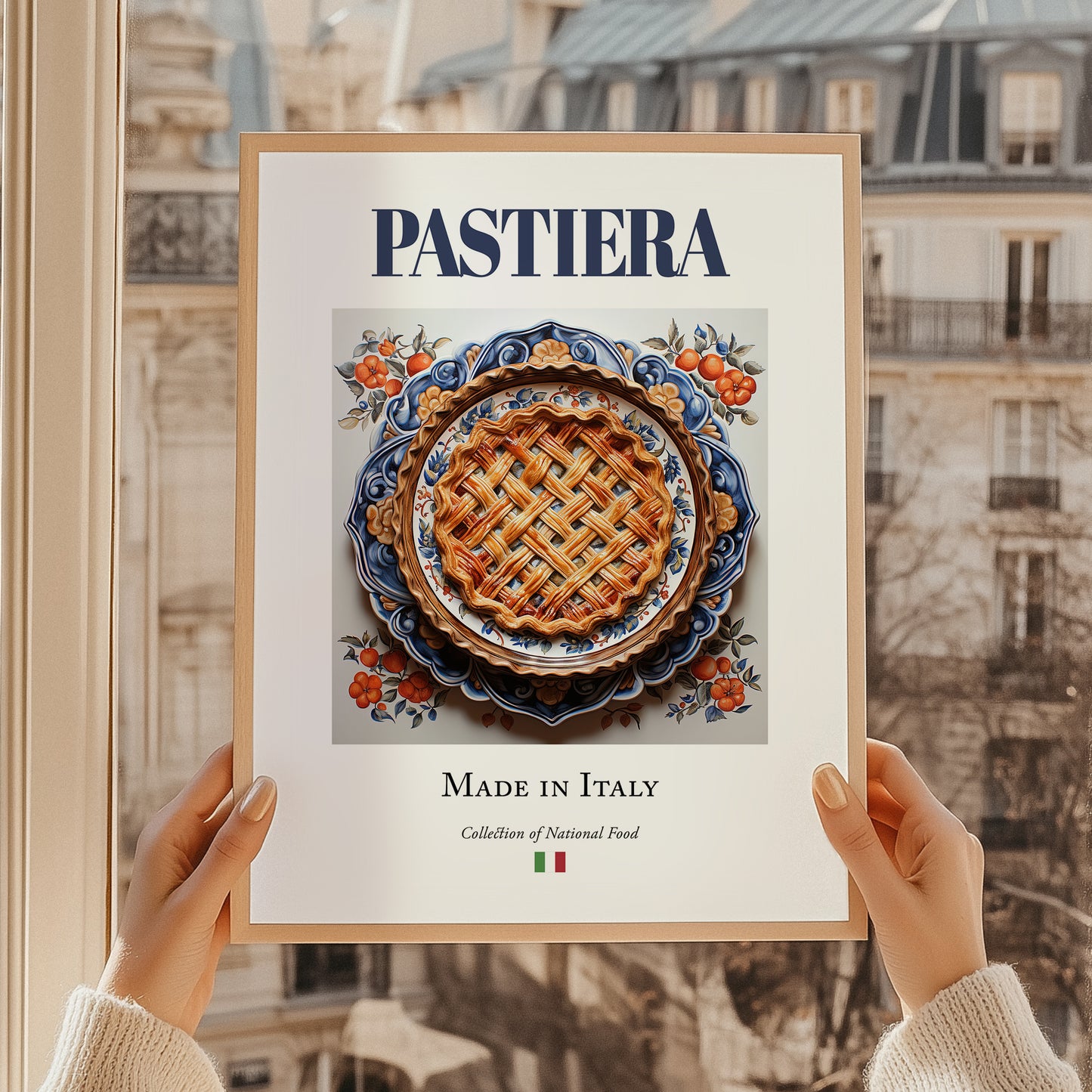 Pastiera – Italian Dessert Dish, Restaurant Illustration, styled in a charming Paris street view