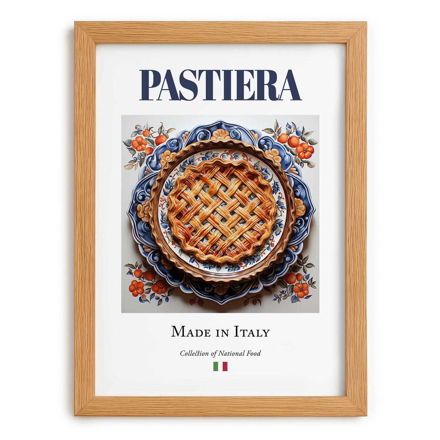 Pastiera – Italian Dessert Dish, Restaurant Illustration, set in oak frame