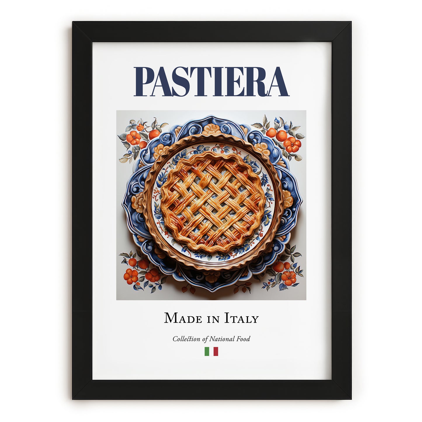 Pastiera – Italian Dessert Dish, Restaurant Illustration, in sleek black frame