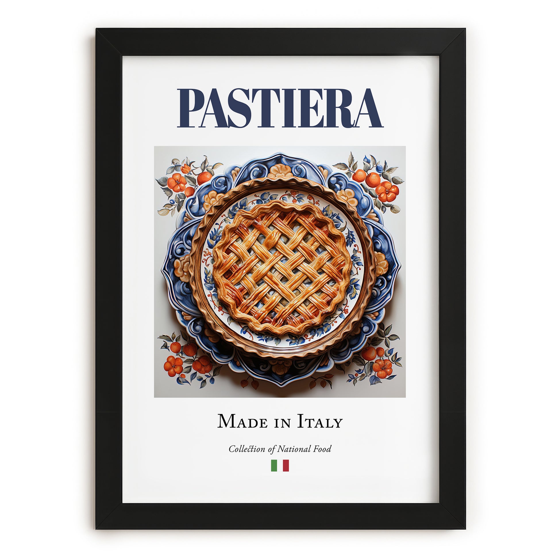 Pastiera – Italian Dessert Dish, Restaurant Illustration, in sleek black frame