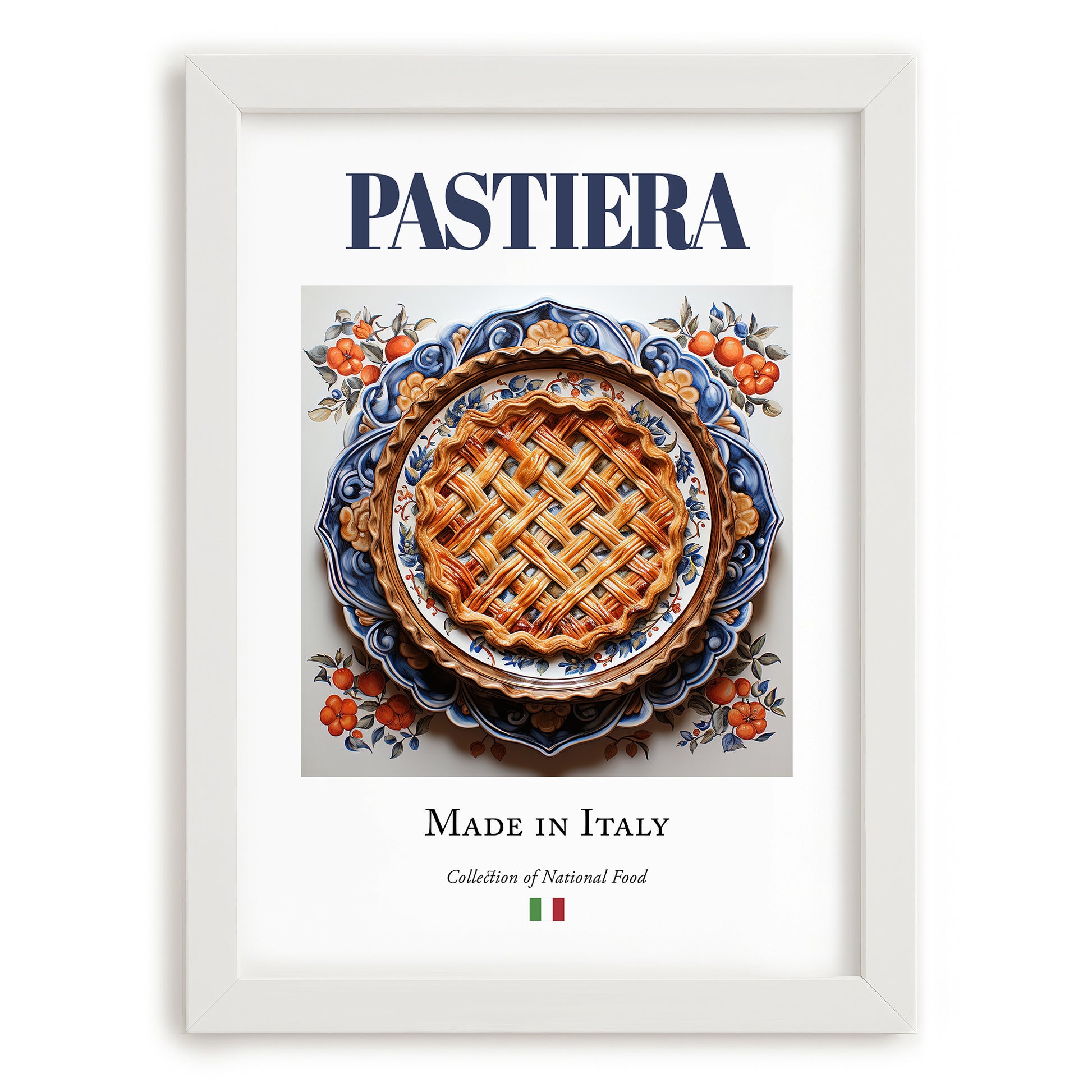 Pastiera – Italian Dessert Dish, Restaurant Illustration, placed in minimal white frame