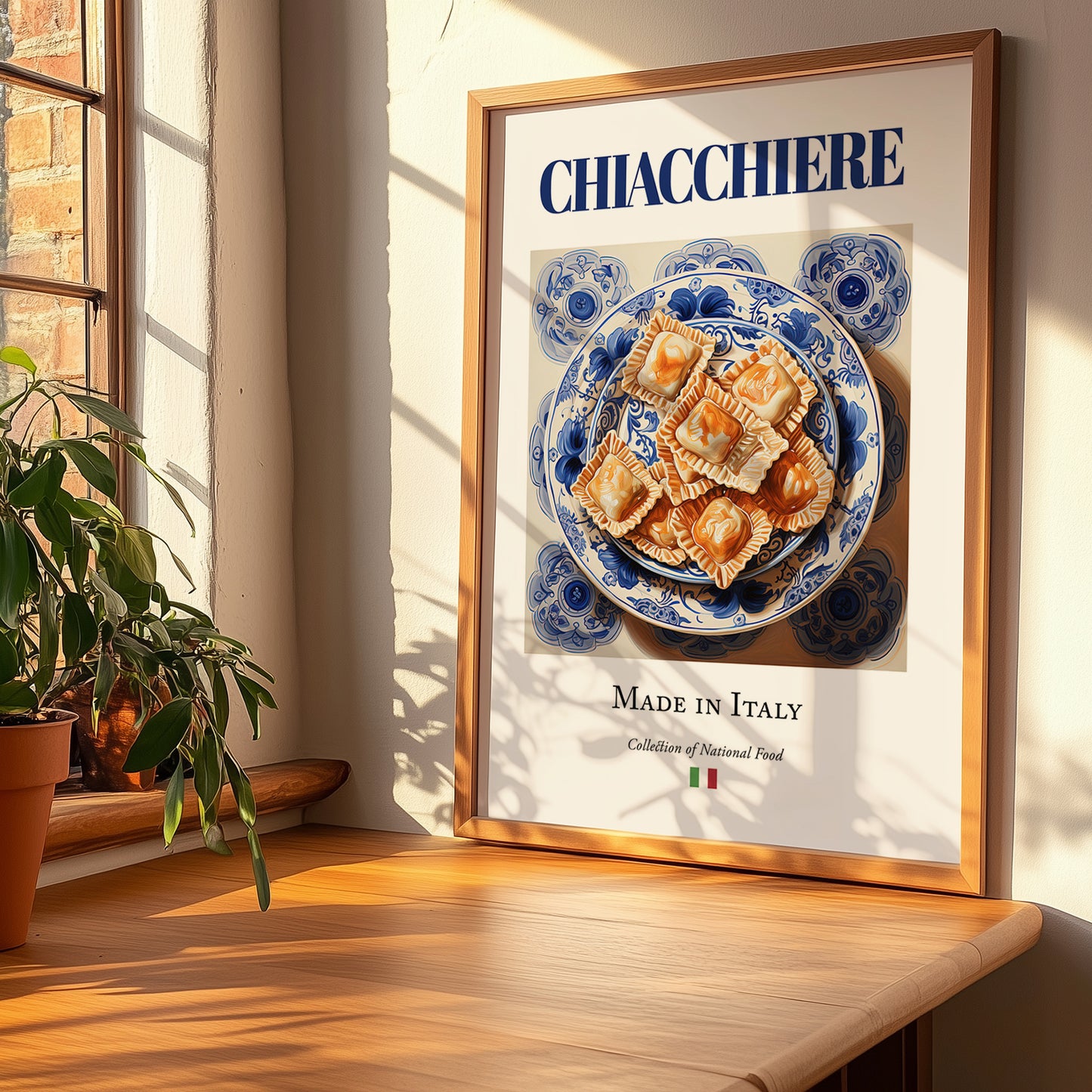 Chiacchiere – Italian Dessert Dish, Farmhouse Kitchen Poster, no-text version framed in wood