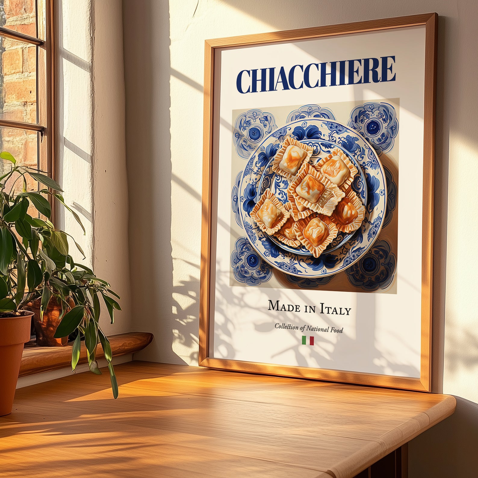 Chiacchiere – Italian Dessert Dish, Farmhouse Kitchen Poster, no-text version framed in wood