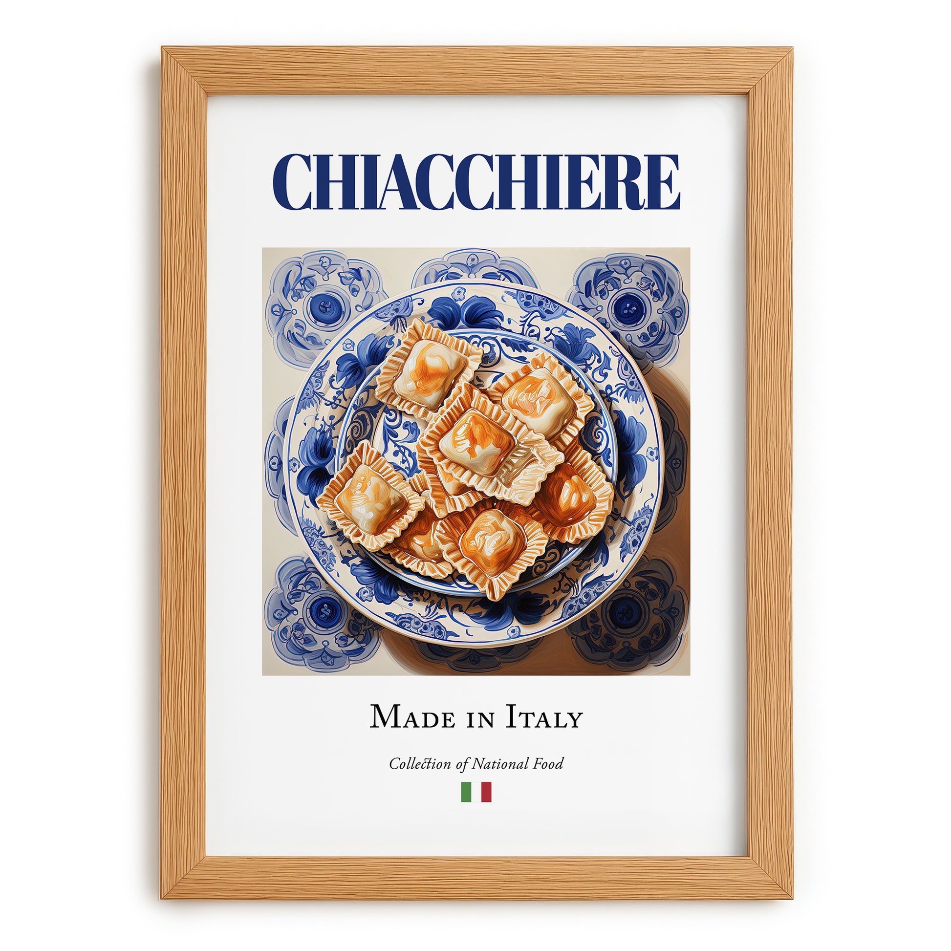 Chiacchiere – Italian Dessert Dish, Farmhouse Kitchen Poster, set in oak frame