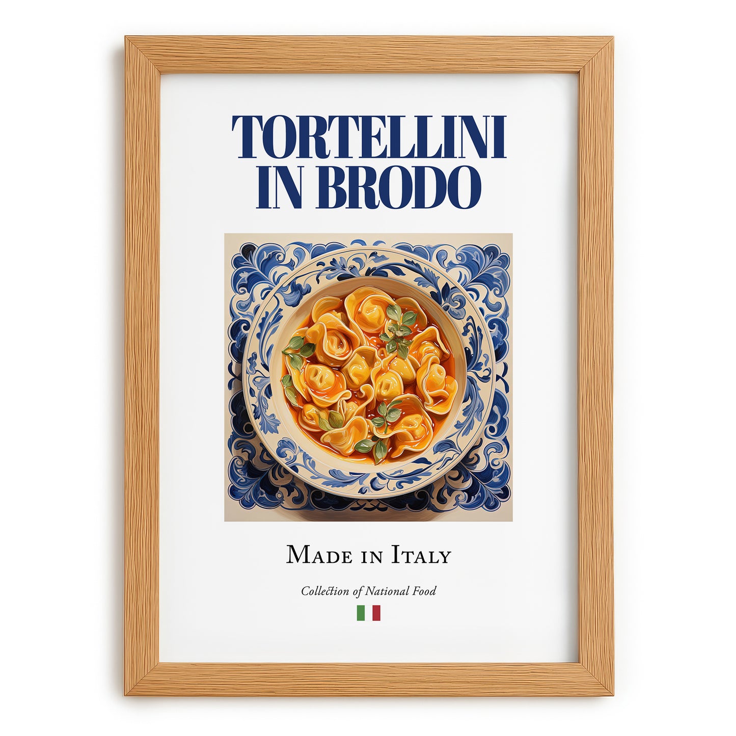 Tortellini in brodo – Italian Pasta, Osteria Illustration, set in oak frame