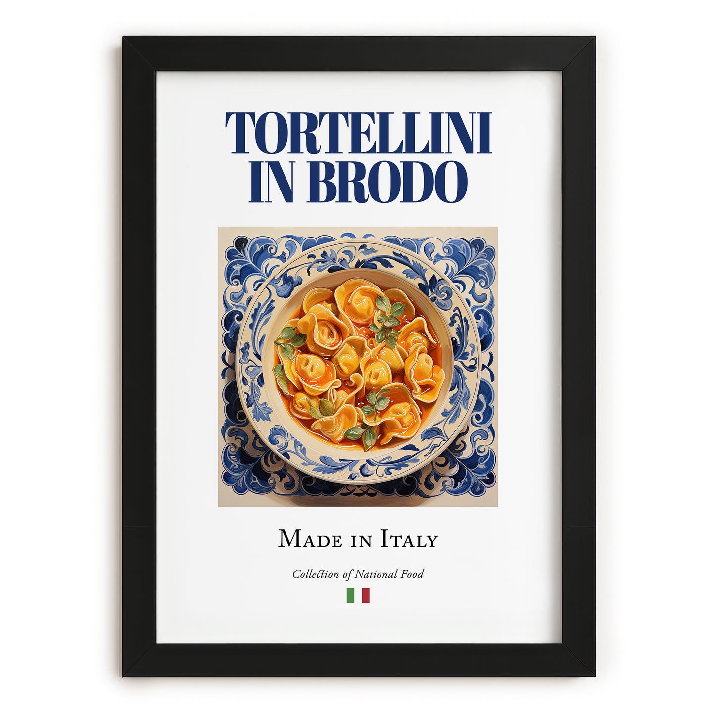 Tortellini in brodo – Italian Pasta, Osteria Illustration, in sleek black frame